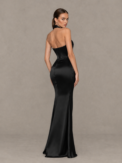 BOLODOO XCD070 crossed halter neckline and ruched bodice detail