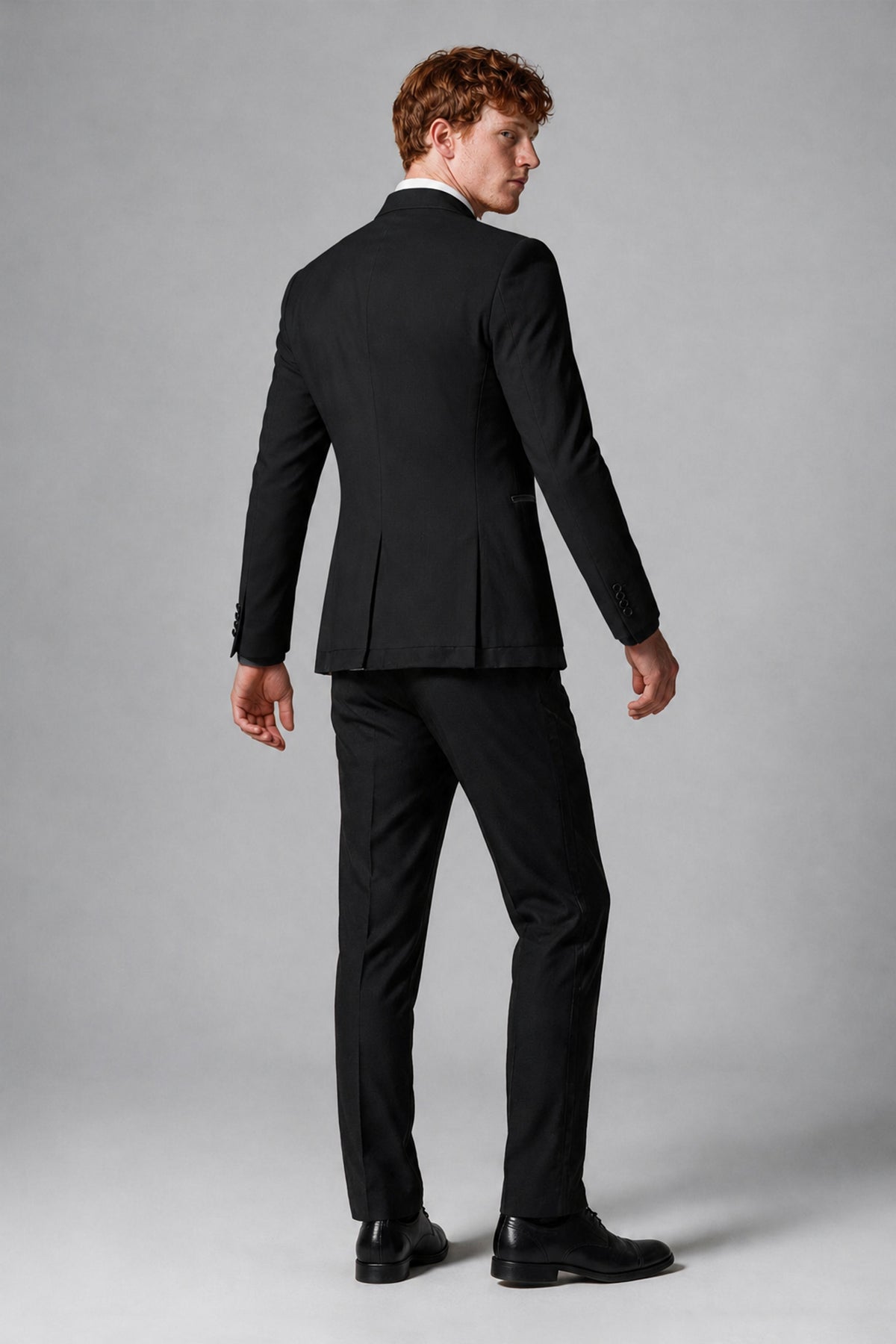 Bolodoo FQ1019 men's black tuxedo jacket and trousers back view