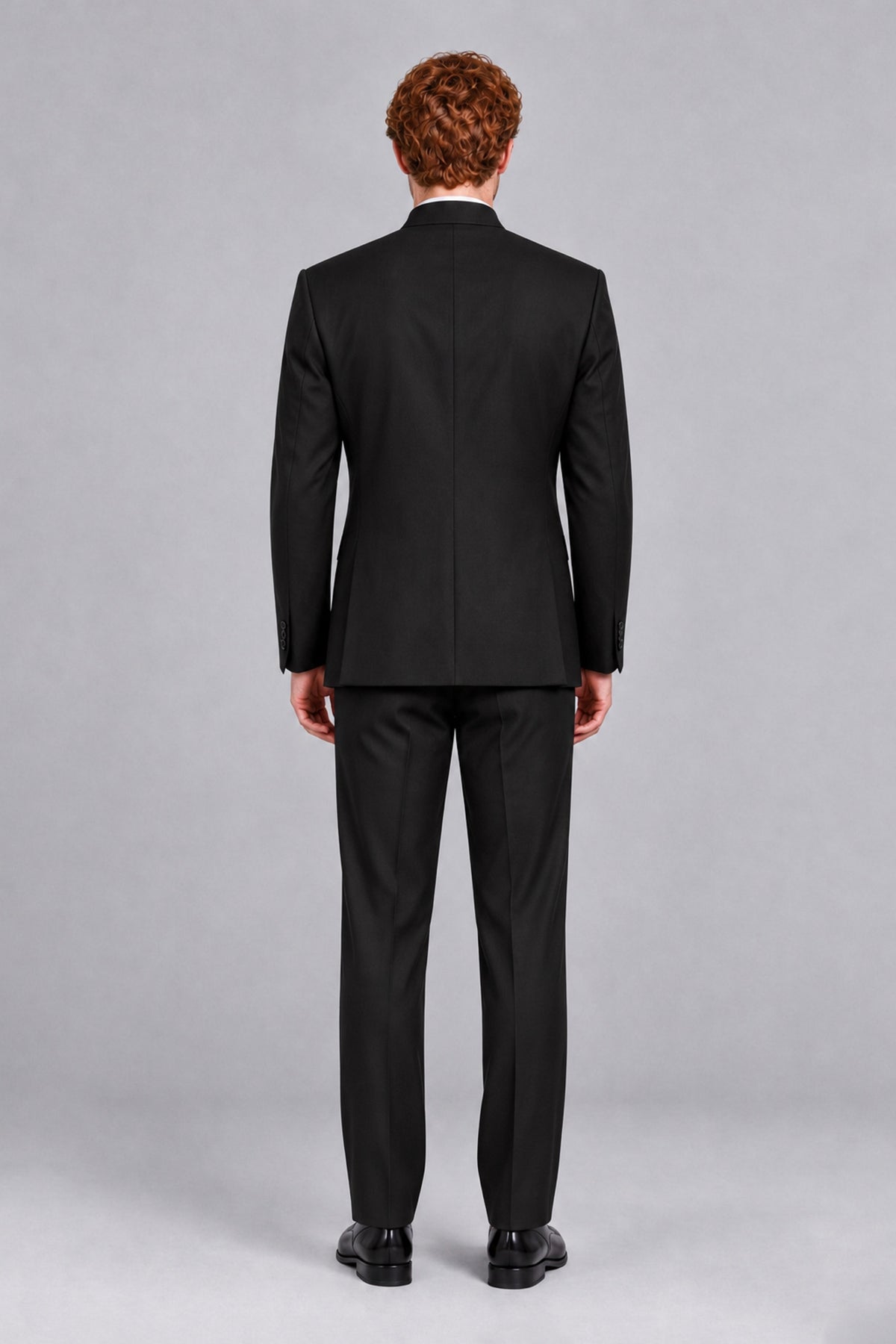 BOLODOO Men's Black Mandarin Collar Two-Piece Suit 