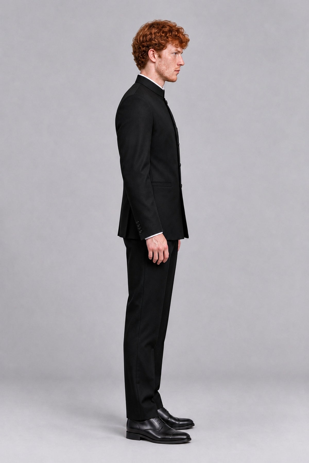 BOLODOO Men's Black Mandarin Collar Two-Piece Suit 