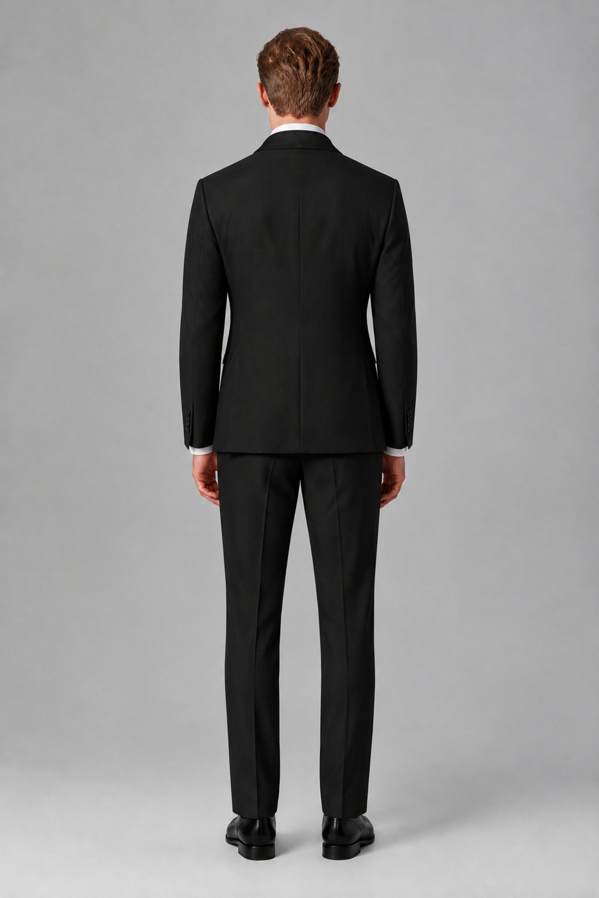 Bolodoo FQ1004 black two-piece tuxedo suit, jacket and trousers back view