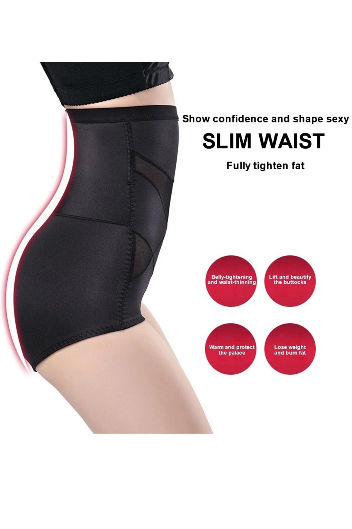 Side profile of BOLODOO black high-waist tummy control shaping brief