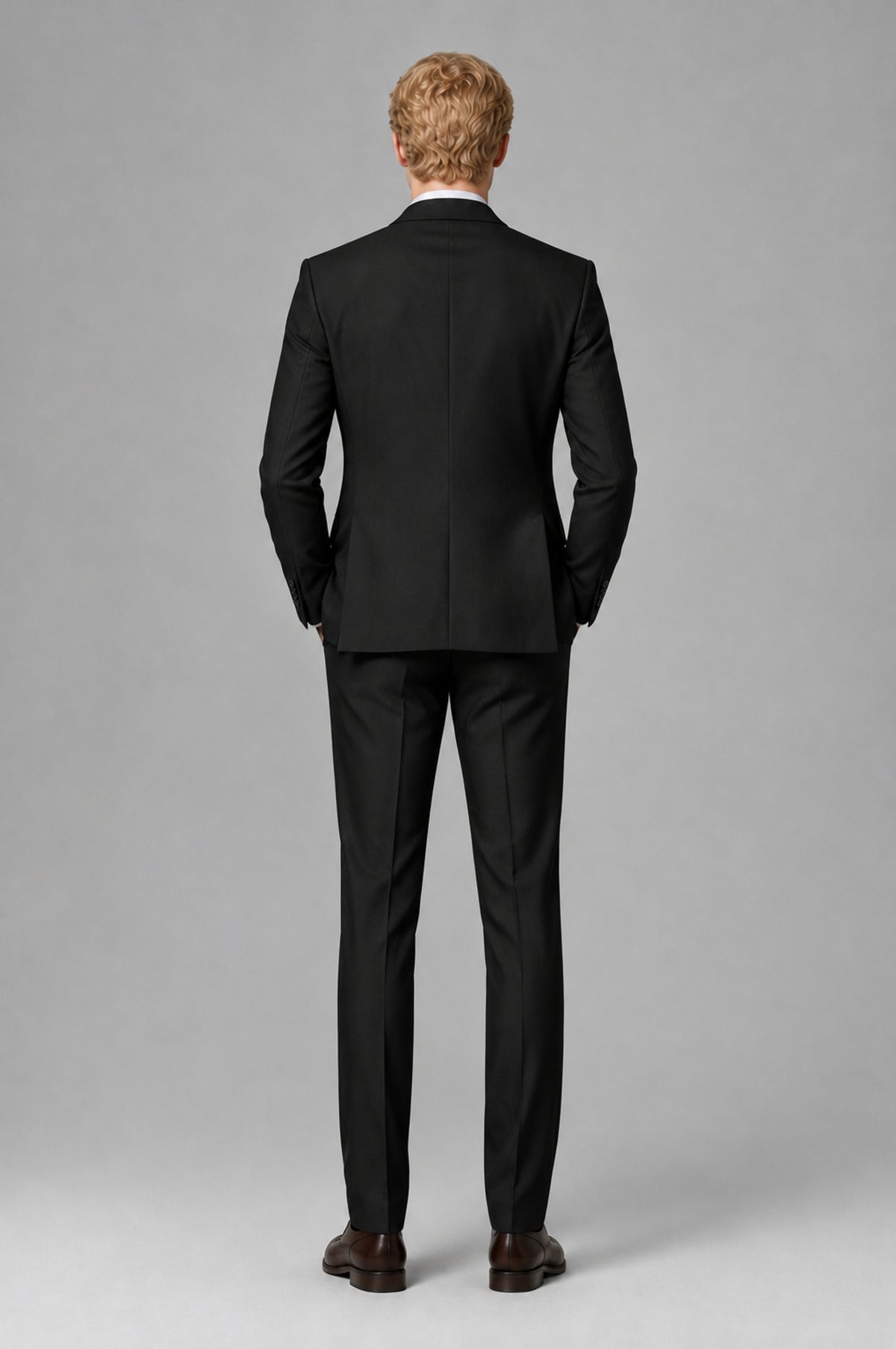 Bolodoo FQ1005 men's black two-piece suit jacket and trousers, side view