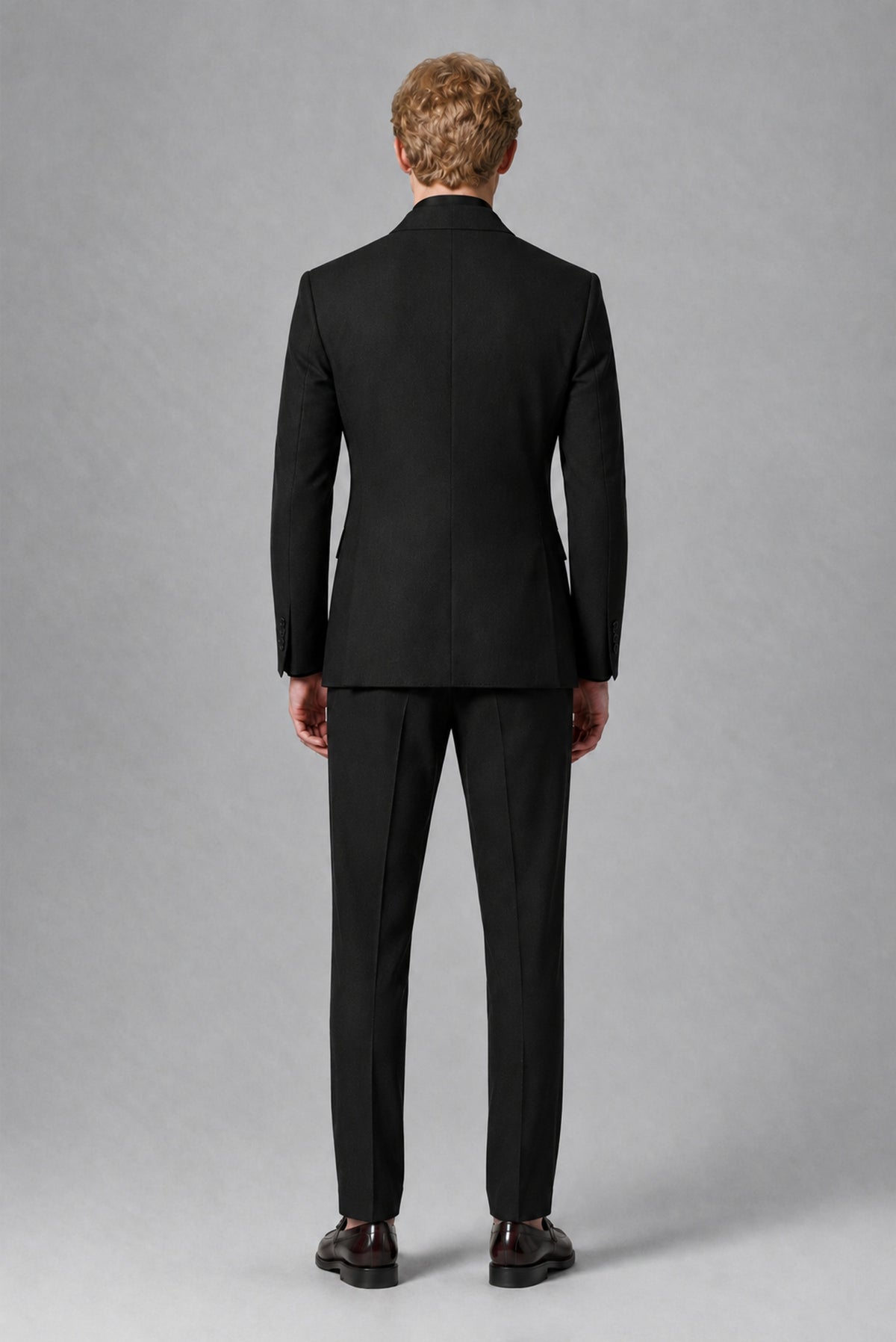 BOLODOO FQ0052 black two-piece men's suit, full-length back view