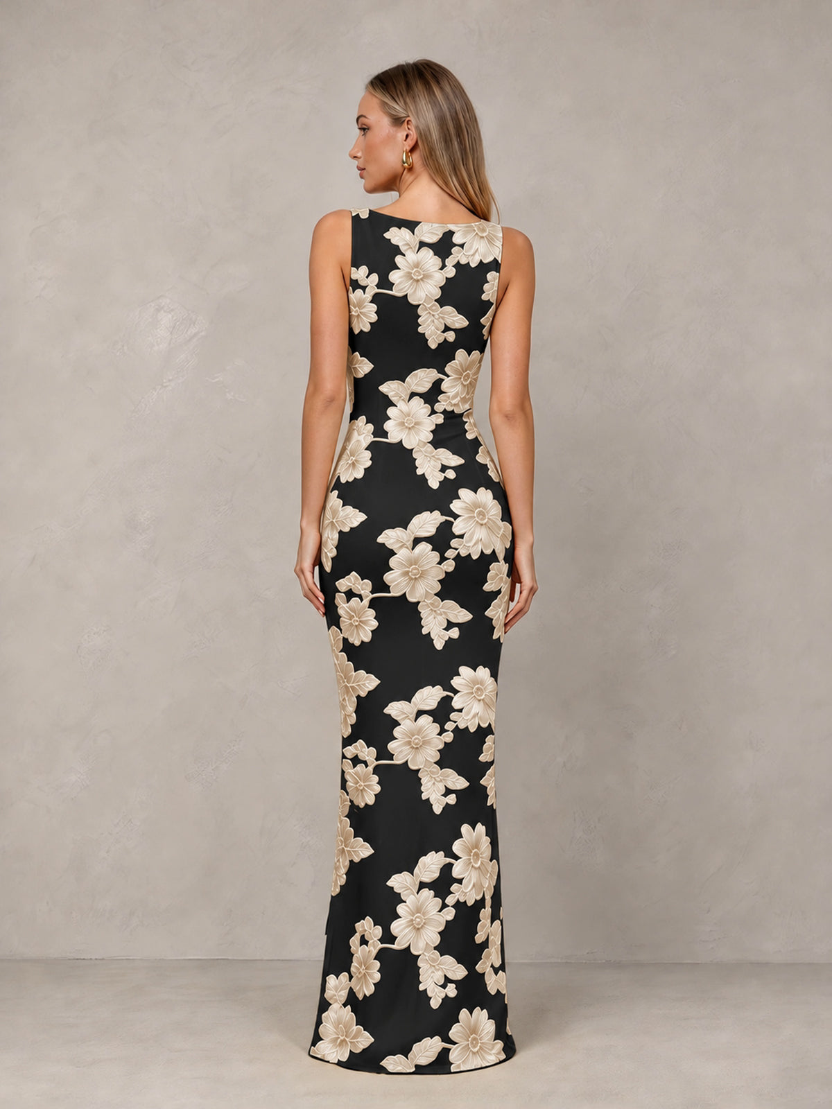 BOLODOO Black Gold Floral Sleeveless Maxi Wedding Guest Dress - Black Gold - Black Gold(2)