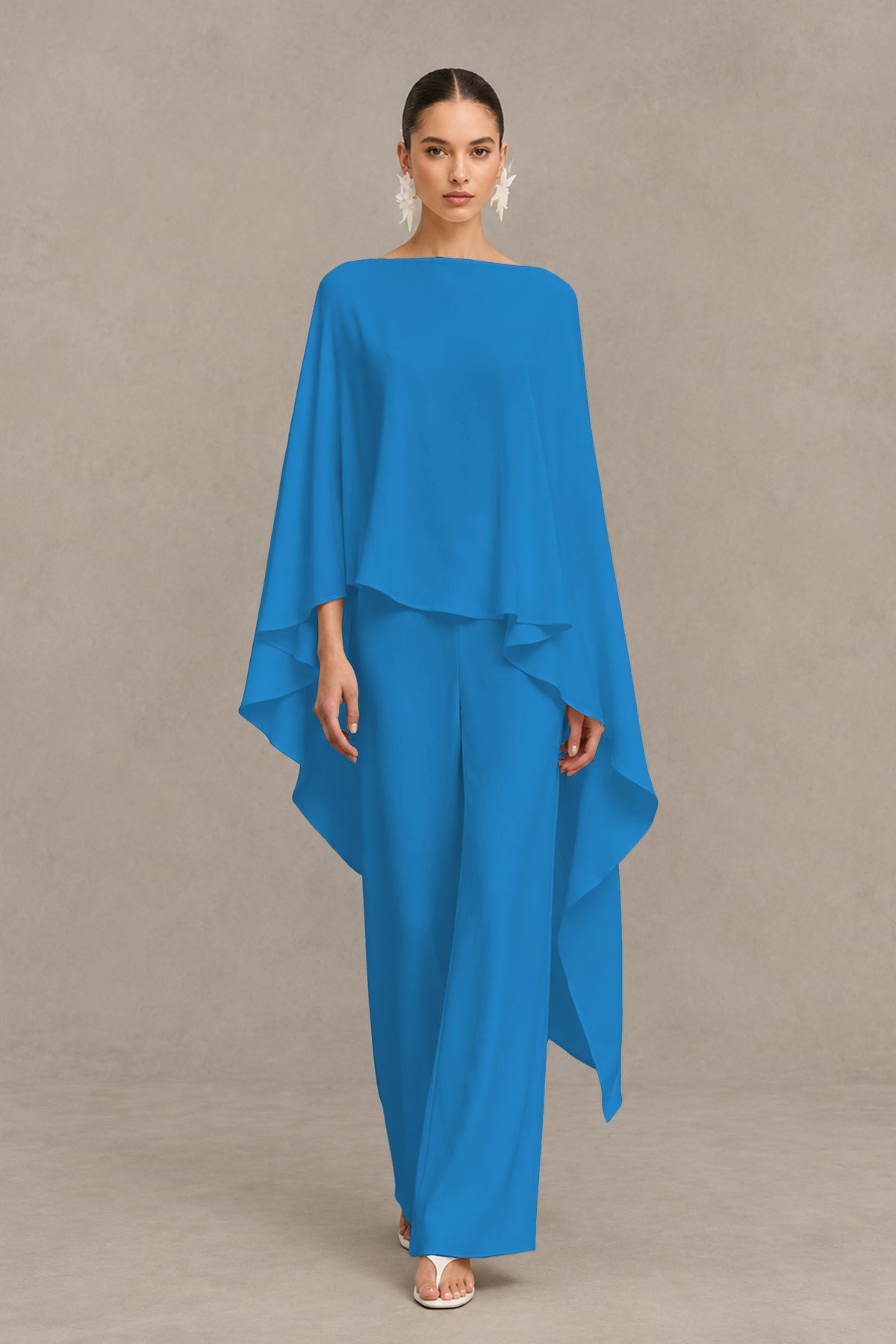 BOLODOO Blue Cape Sleeve Wide-Leg Formal Pantsuit - Blue - Blue_01