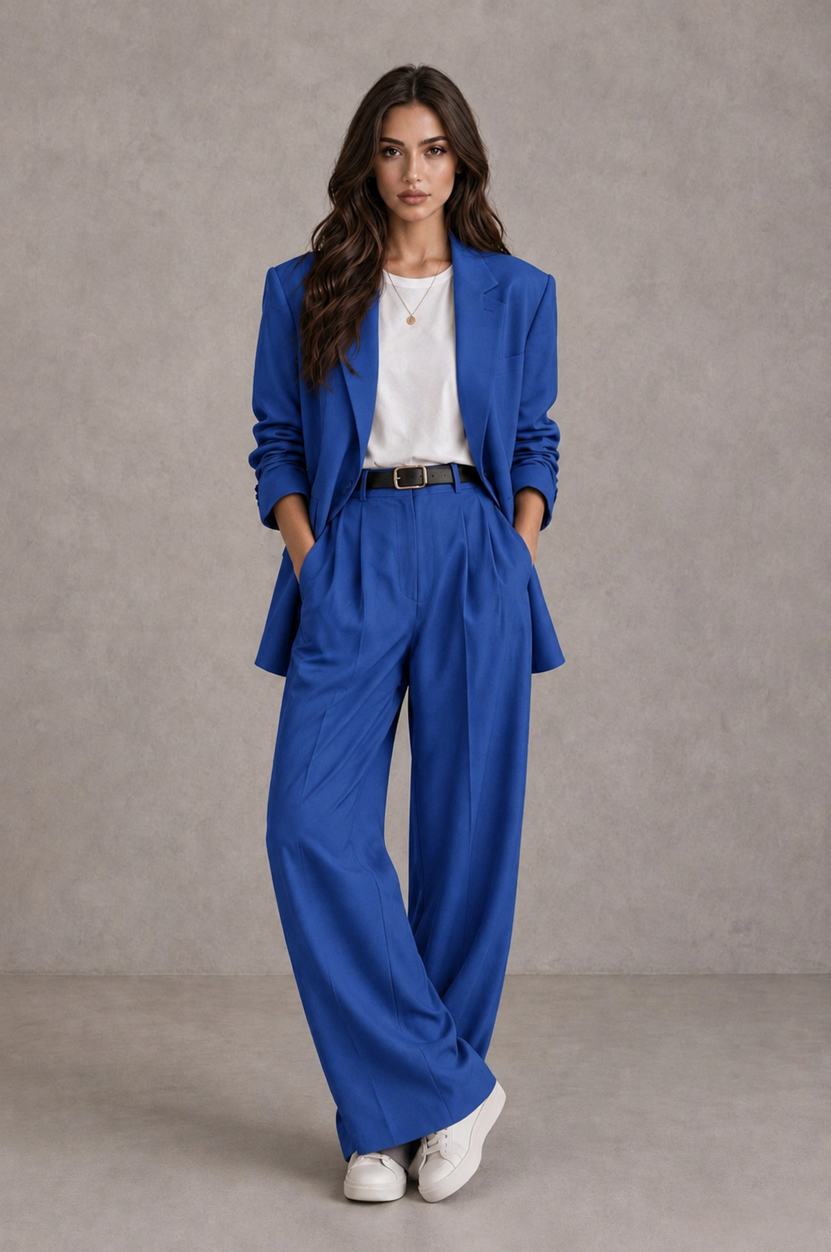 BOLODOO Blue Brown Blazer & Wide-Leg Pants Suit for Women - Blue - Blue_01