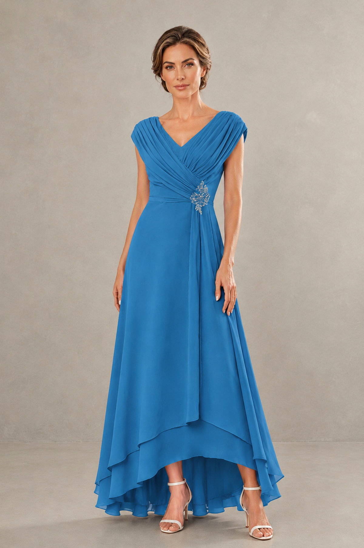 BOLODOO Blue V-Neck High-Low Mother of the Bride Dress - Blue - Blue_01