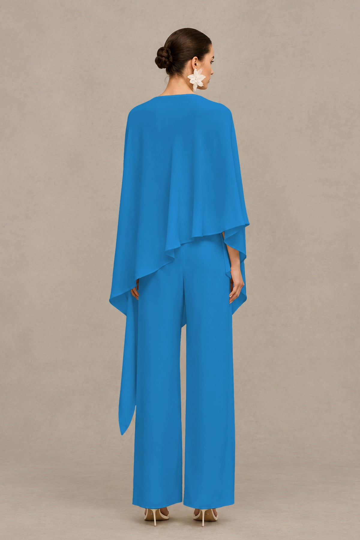 BOLODOO Blue Cape Sleeve Wide-Leg Formal Pantsuit - Blue - Blue_02