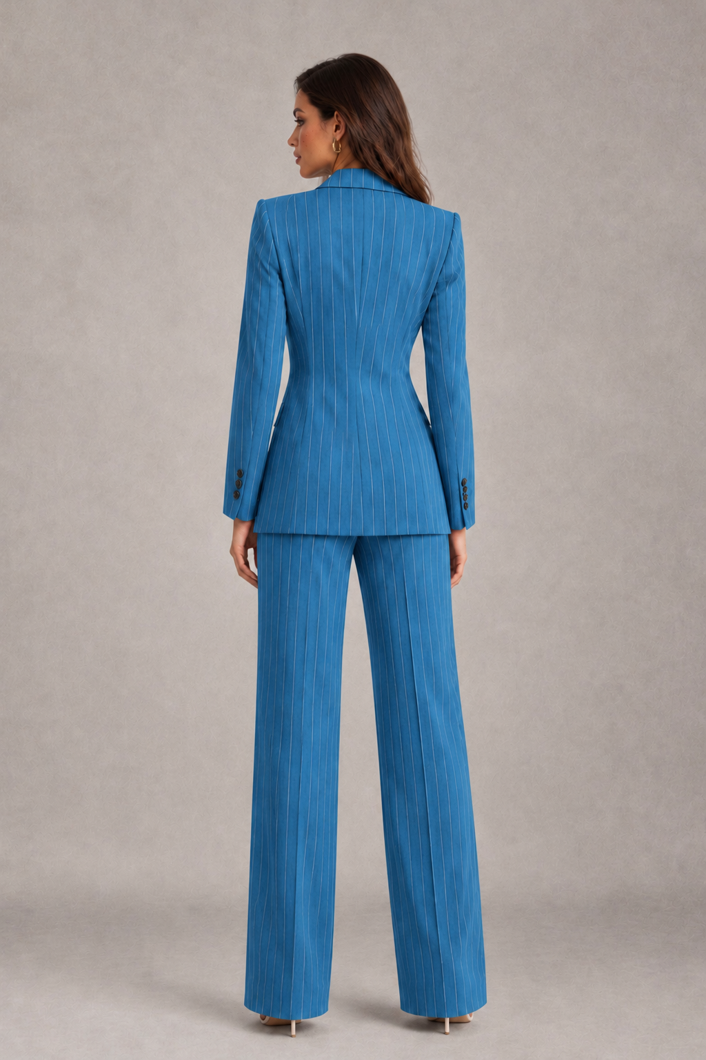 BOLODOO Women's Blue Pinstripe Three-Piece Pantsuit with Wide-Leg Trousers - Blue - Blue_02