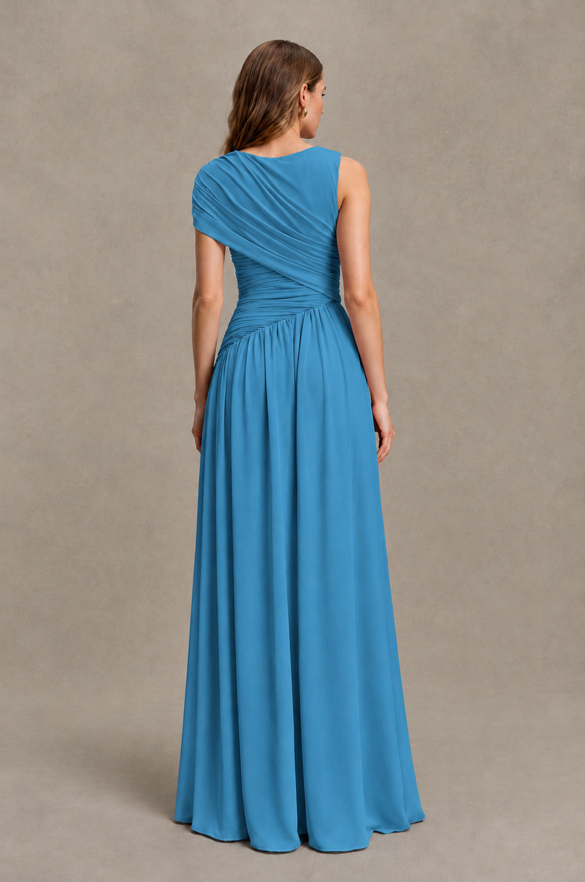 BOLODOO Blue One-Shoulder Ruched Floor-Length Bridesmaid Dress - Blue - Blue_02
