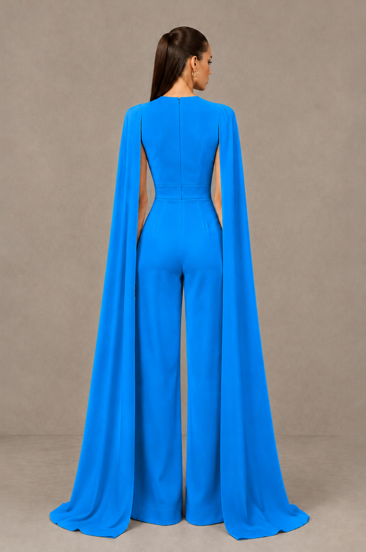 BOLODOO Blue Deep V-Neck Cape Sleeve Bridal Jumpsuit - Blue - Blue_02