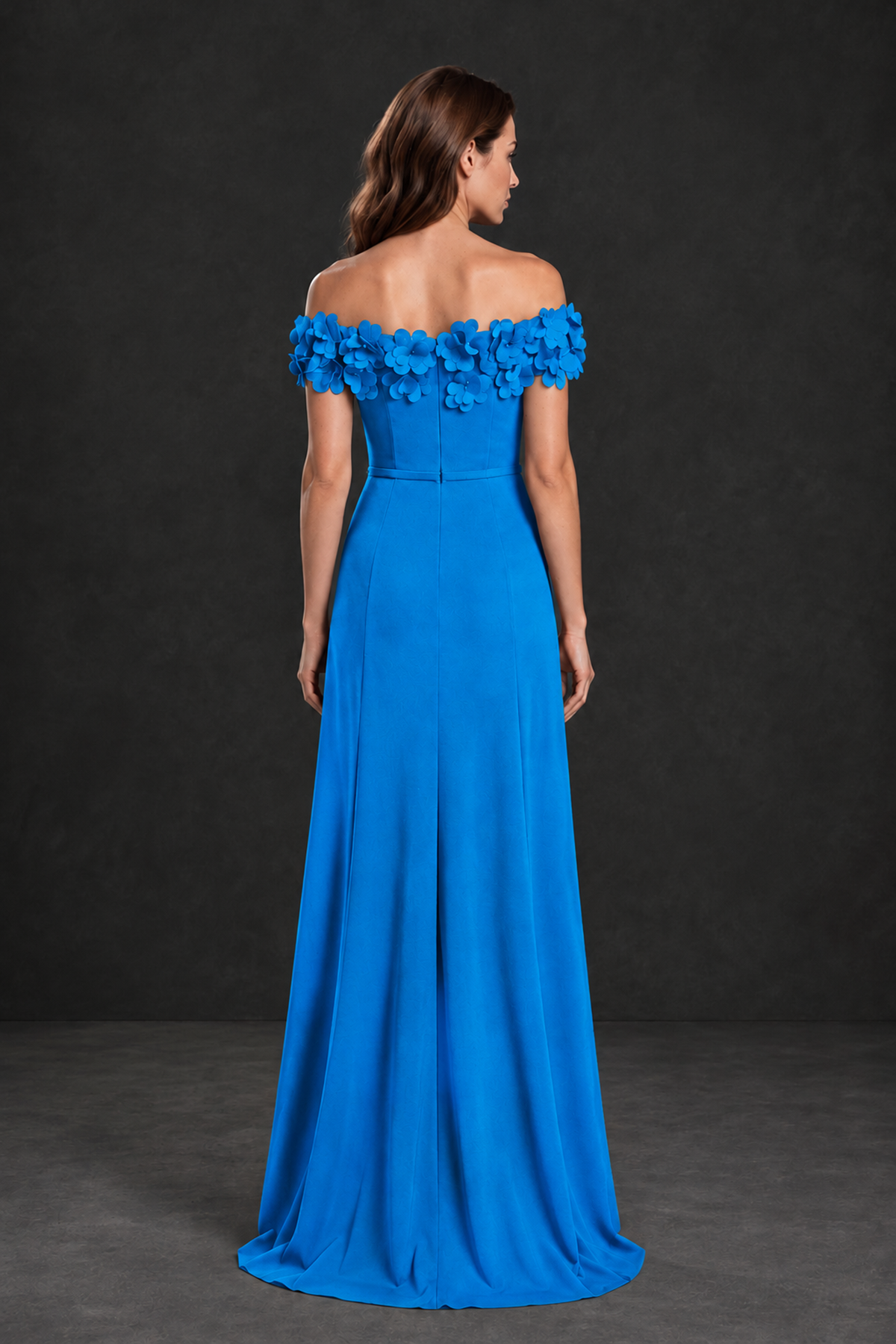 BOLODOO Blue Off-the-Shoulder Mother of the Bride Dress with Floral Appliques - Blue - Blue_02