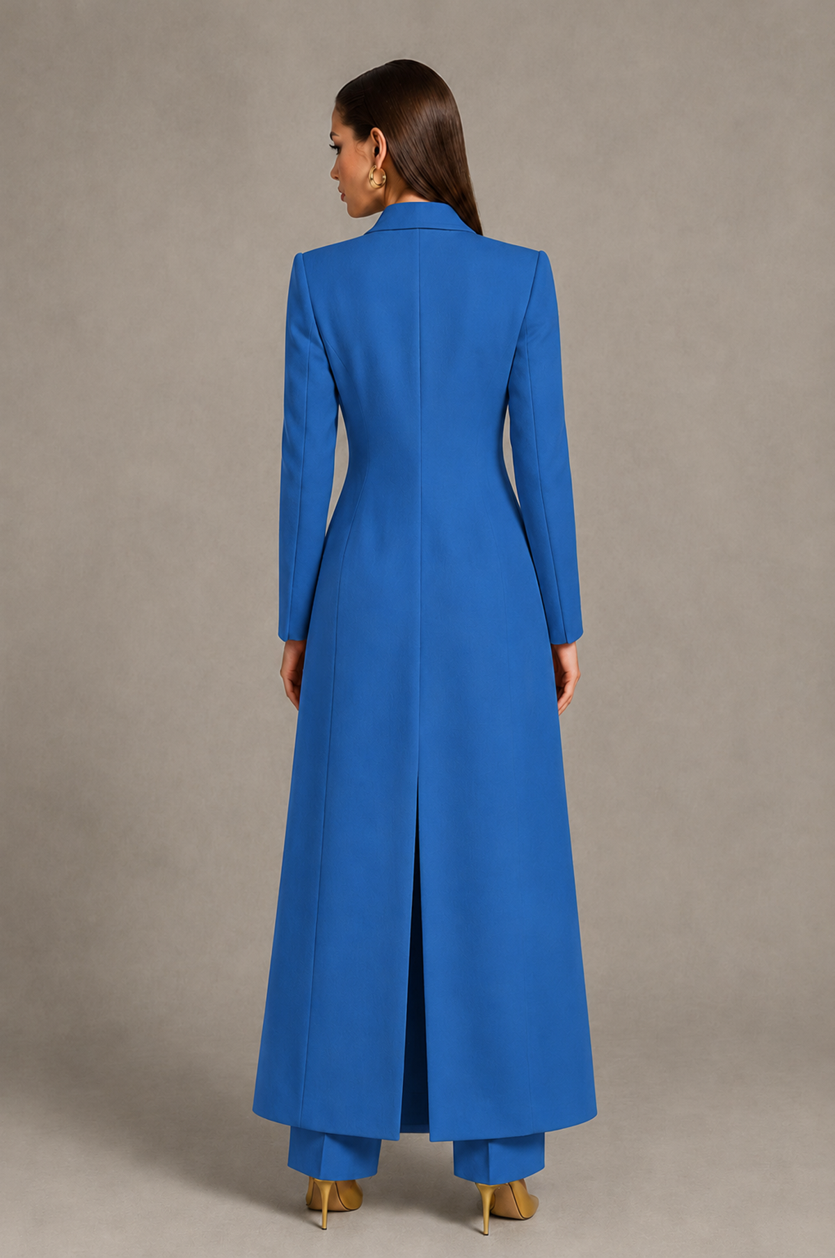 BOLODOO Blue Longline Blazer & Wide-Leg Pants Two-Piece Suit - Blue - Blue_02