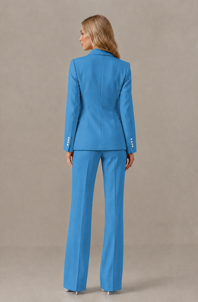 BOLODOO Blue Women's Three-Piece Pantsuit with Blazer & Vest - Blue - Blue_02