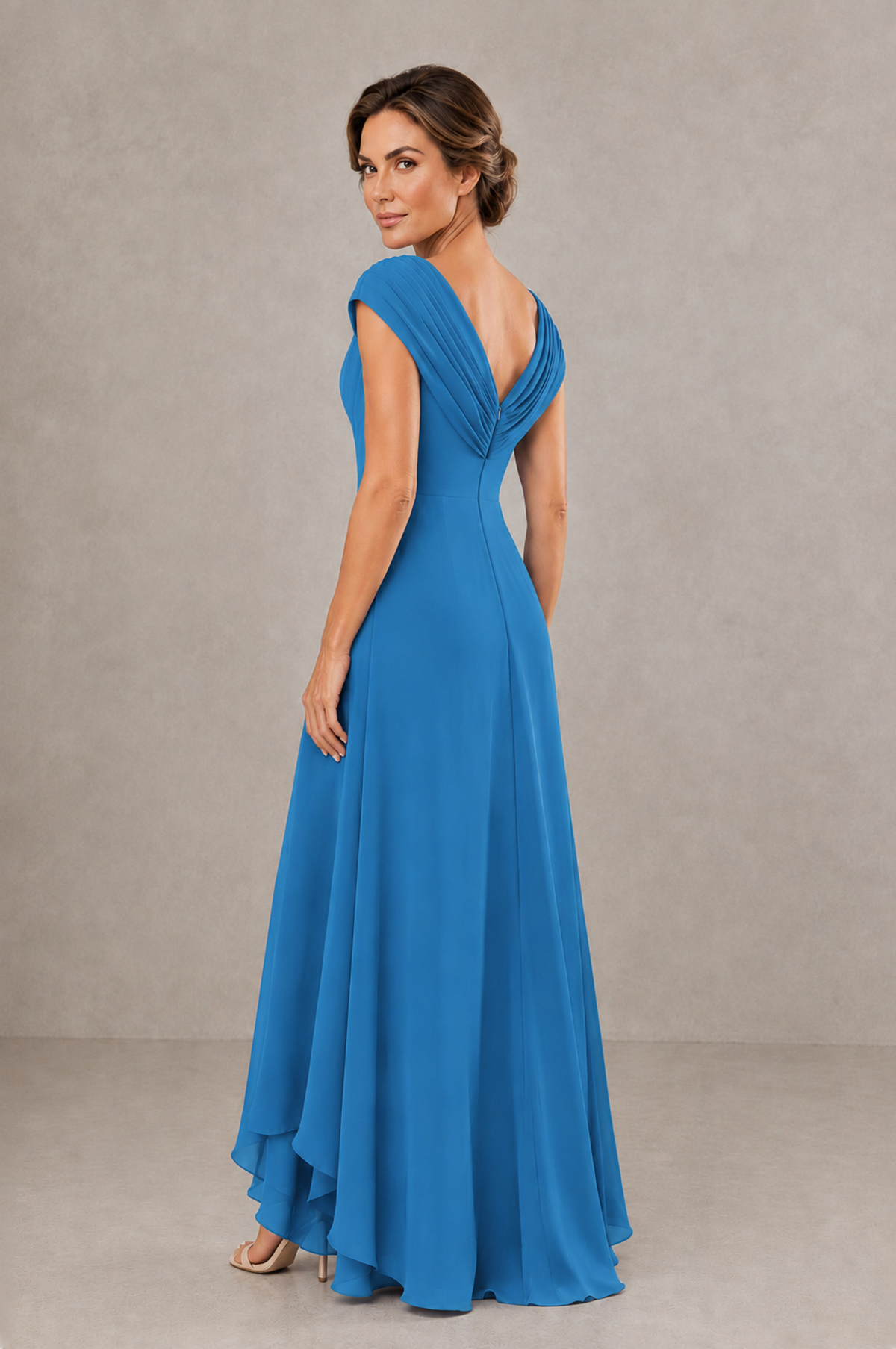 BOLODOO Blue V-Neck High-Low Mother of the Bride Dress - Blue - Blue_02