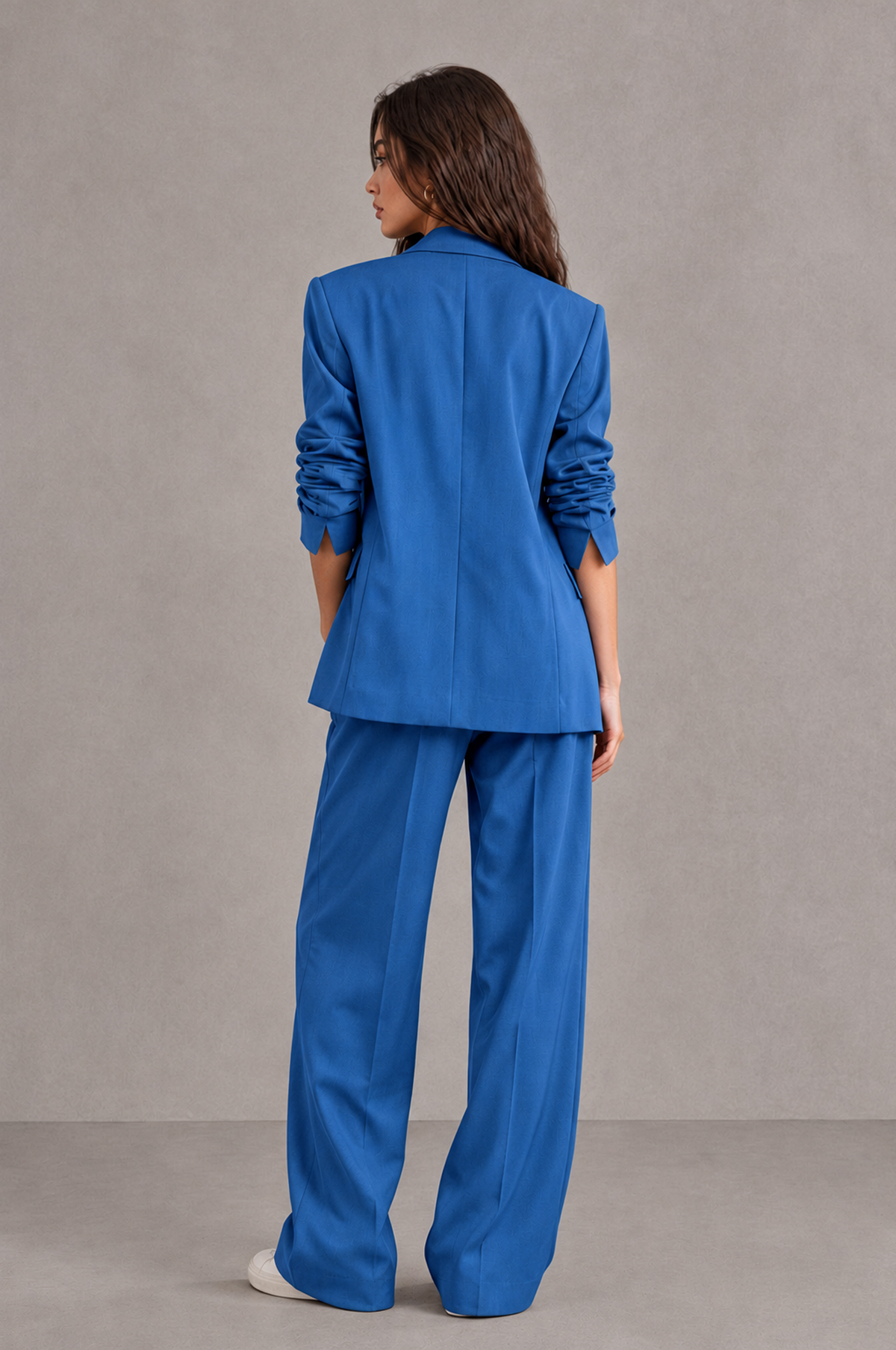 BOLODOO Blue Brown Blazer & Wide-Leg Pants Suit for Women - Blue - Blue_02