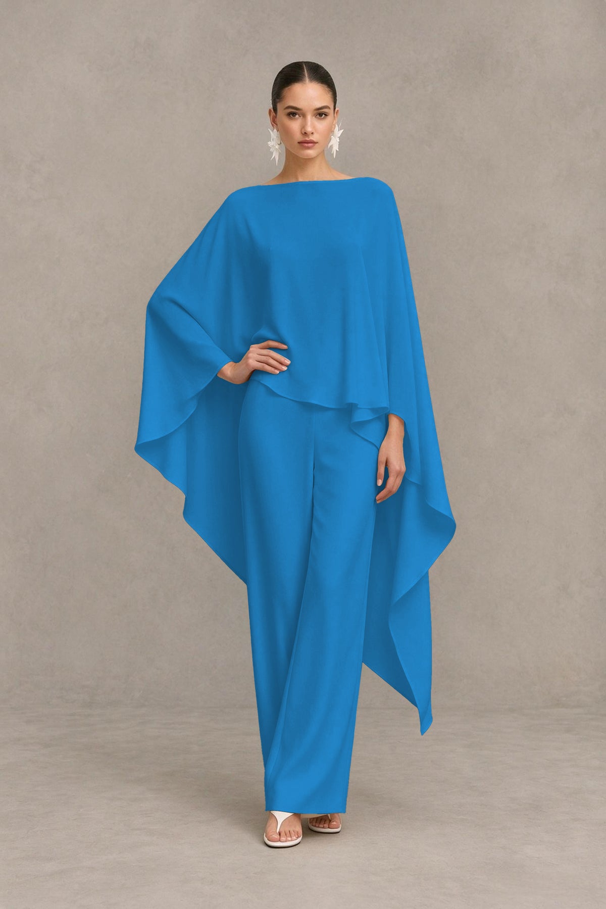 BOLODOO Blue Cape Sleeve Wide-Leg Formal Pantsuit - Blue - Blue_03