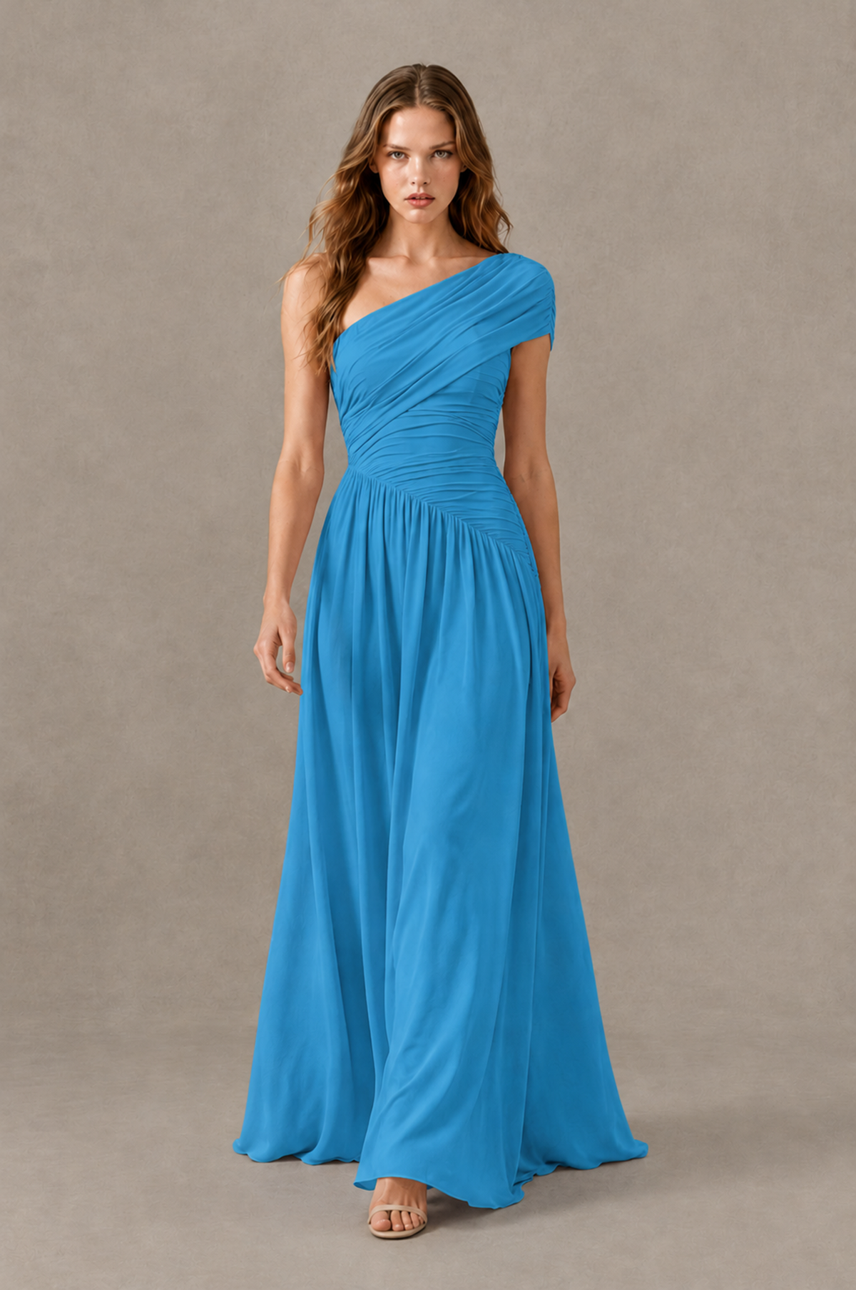 BOLODOO Blue One-Shoulder Ruched Floor-Length Bridesmaid Dress - Blue - Blue_03