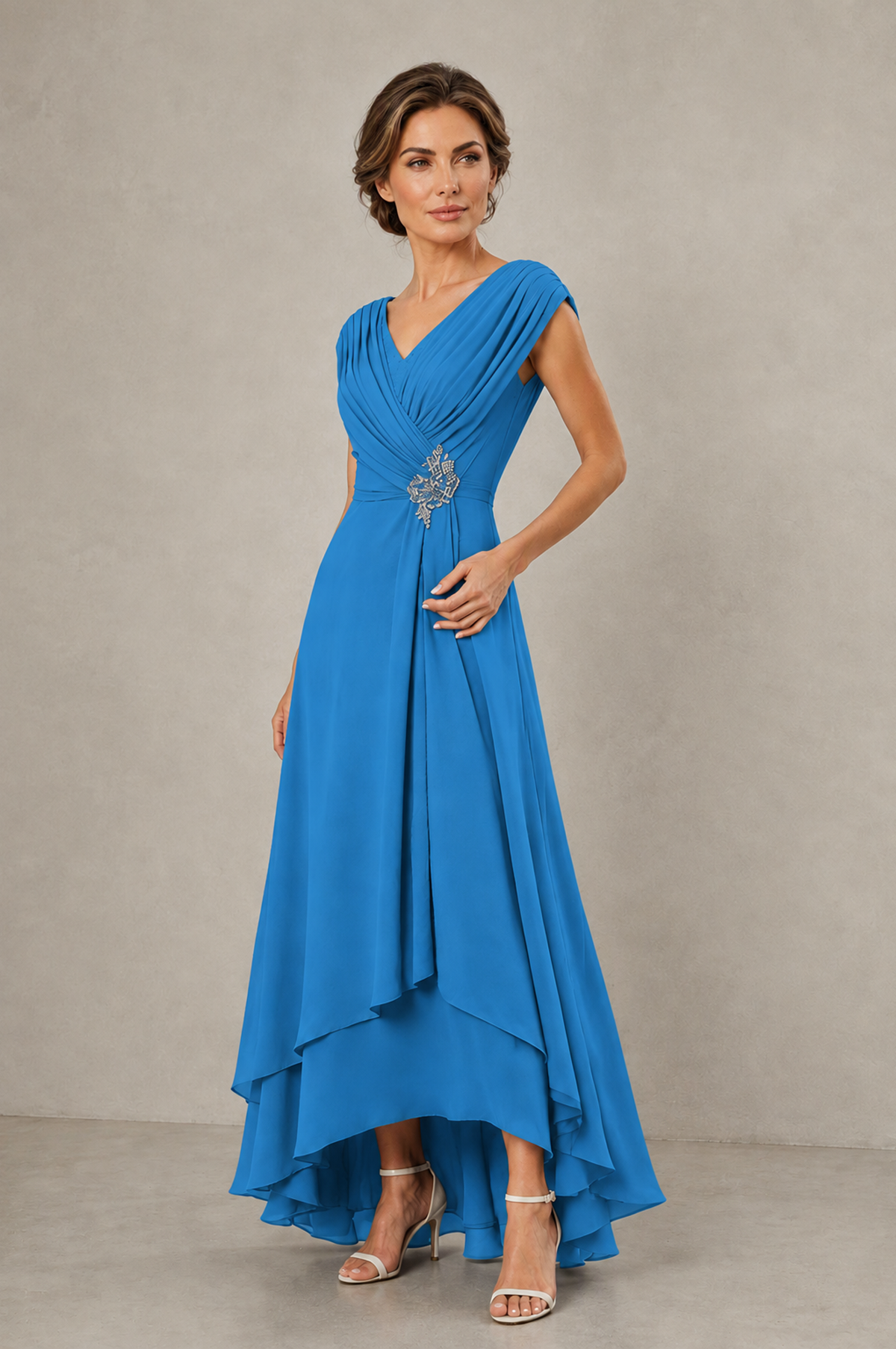 BOLODOO Blue V-Neck High-Low Mother of the Bride Dress - Blue - Blue_03