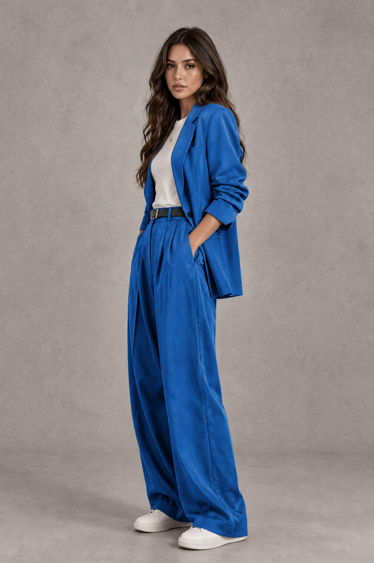 BOLODOO Blue Brown Blazer & Wide-Leg Pants Suit for Women - Blue - Blue_03