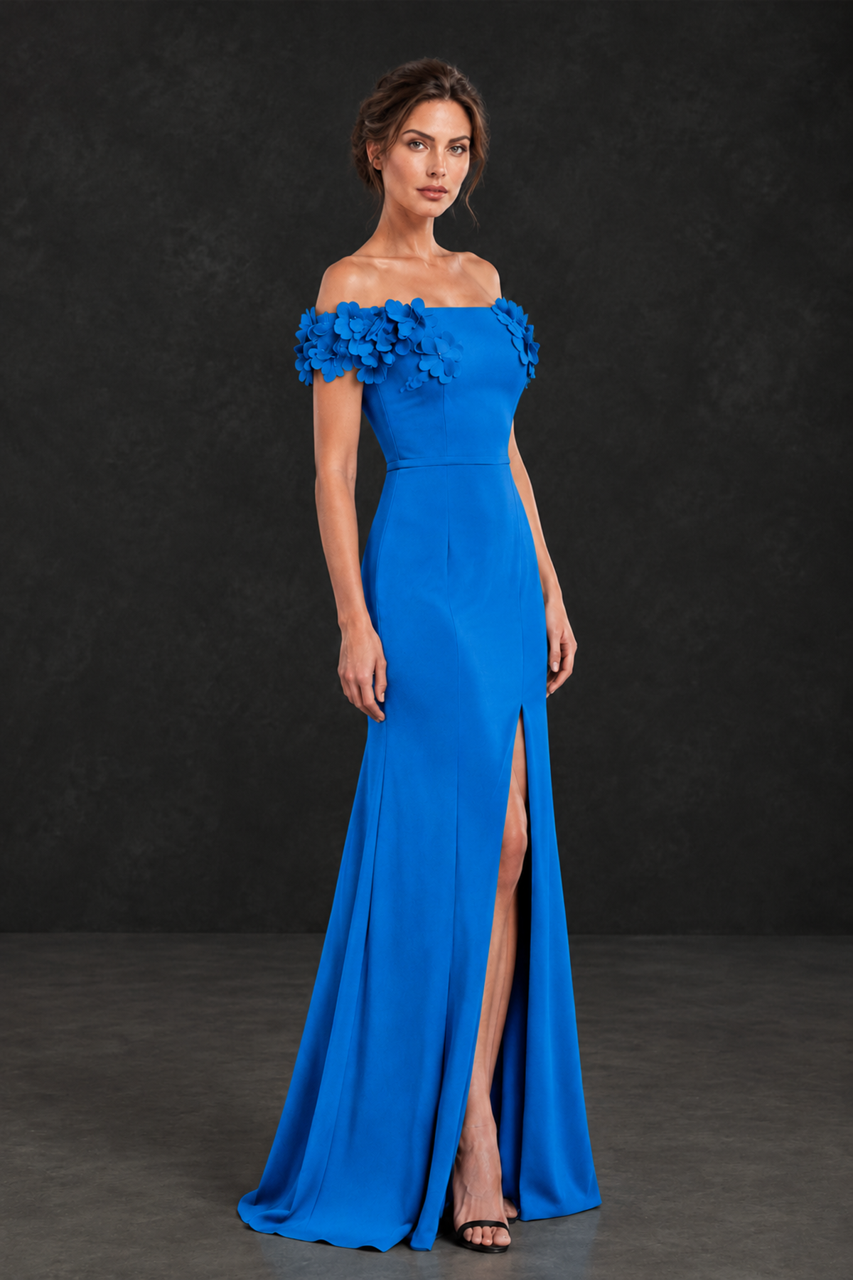 BOLODOO Blue Off-the-Shoulder Mother of the Bride Dress with Floral Appliques - Blue - Blue_03
