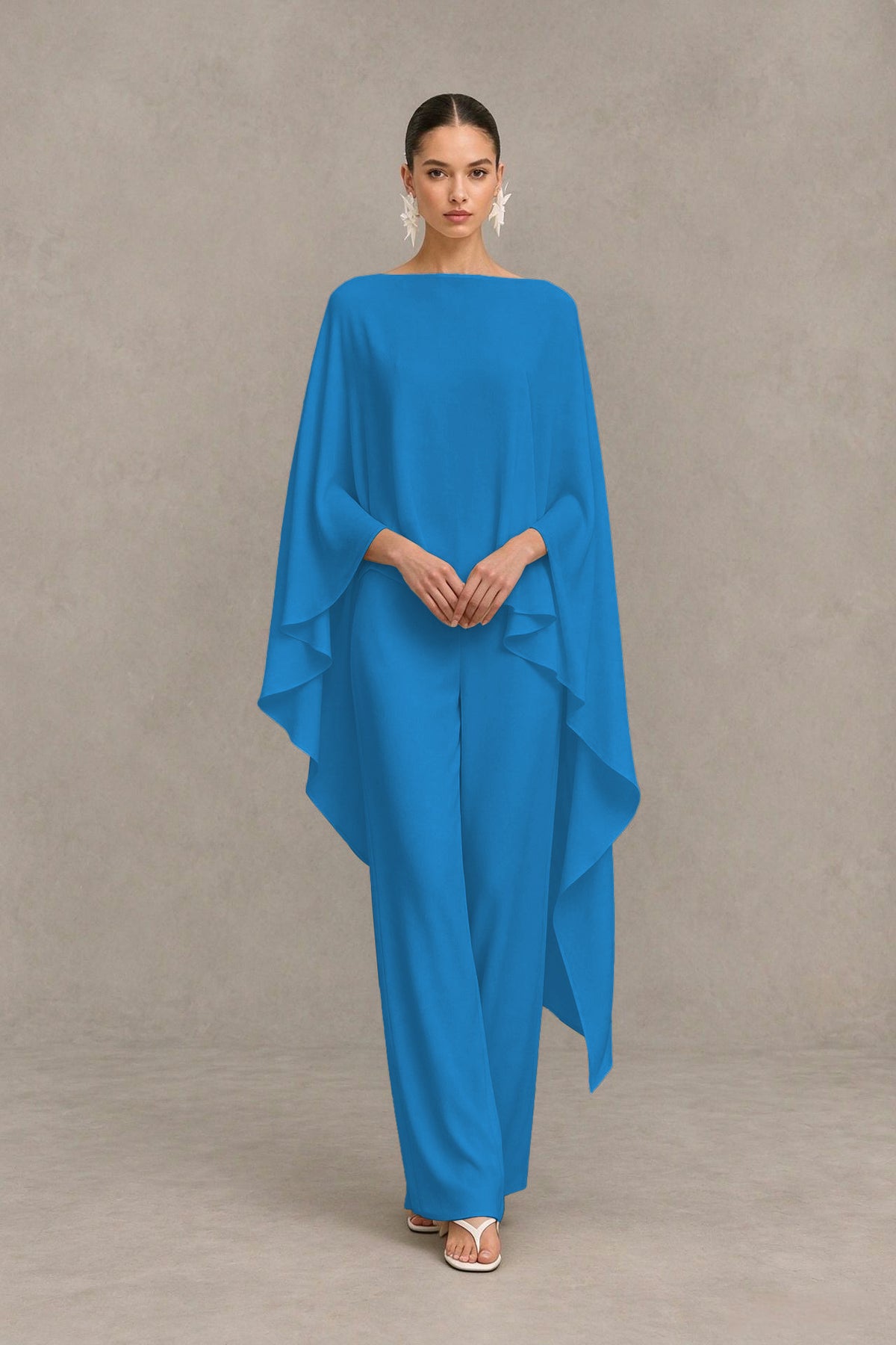 BOLODOO Blue Cape Sleeve Wide-Leg Formal Pantsuit - Blue - Blue_04