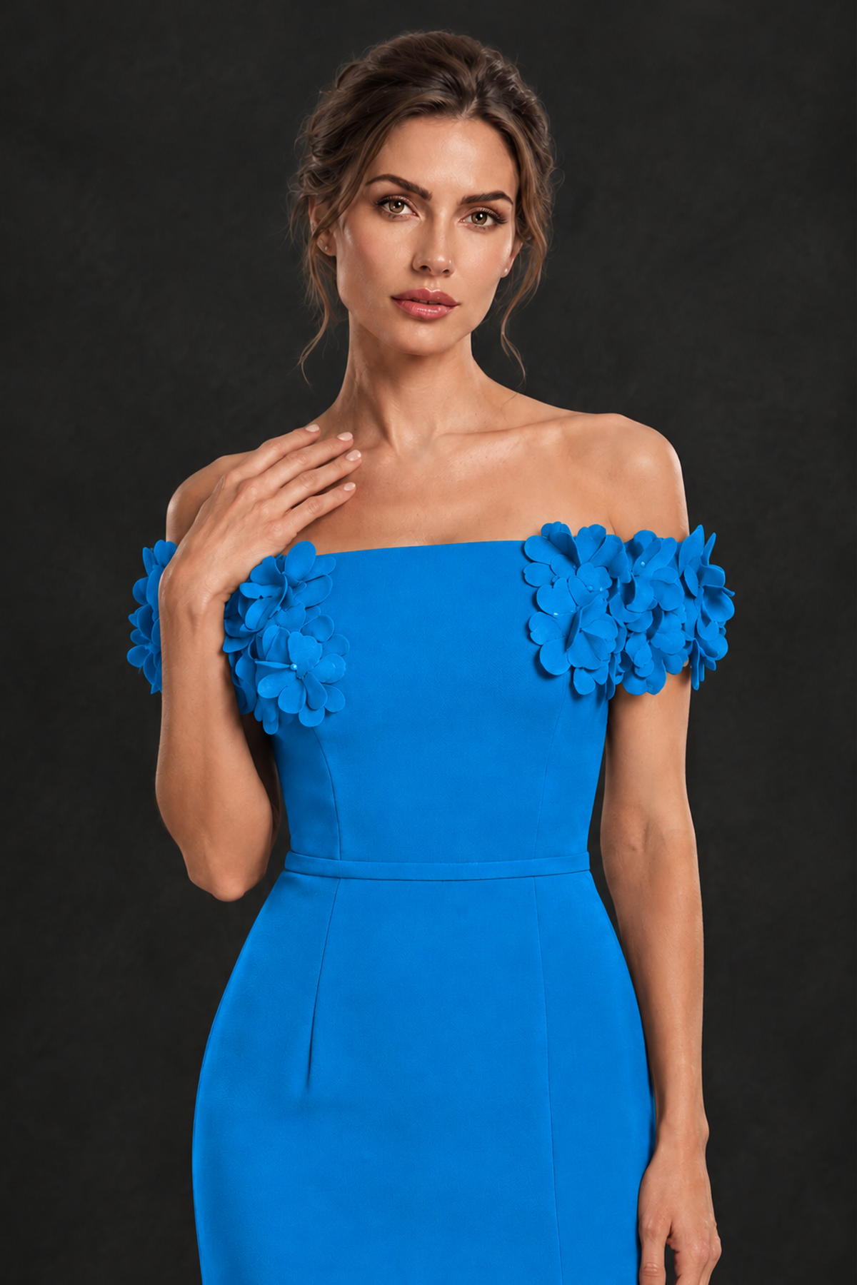 BOLODOO Blue Off-the-Shoulder Mother of the Bride Dress with Floral Appliques - Blue - Blue_04
