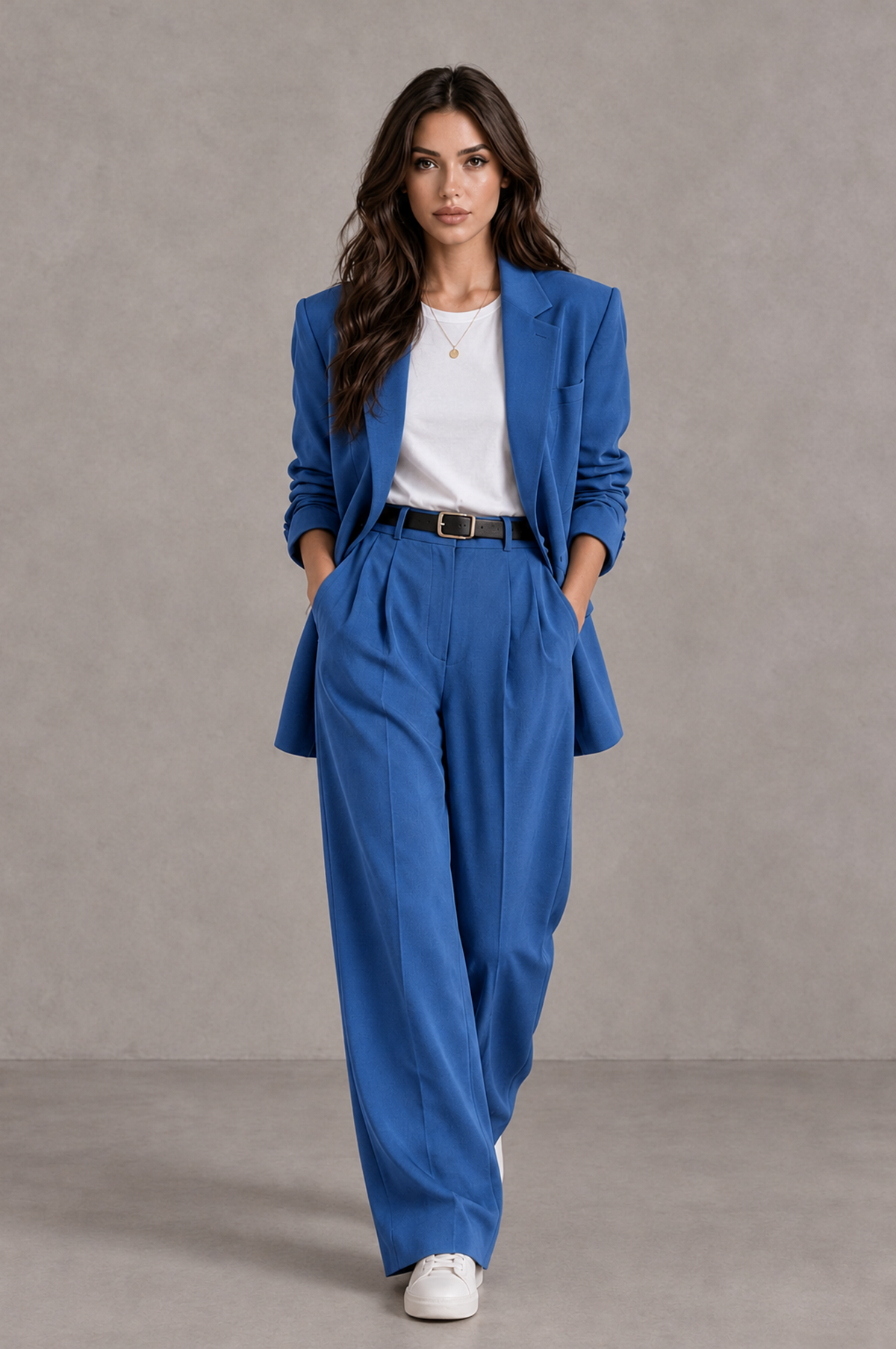 BOLODOO Blue Brown Blazer & Wide-Leg Pants Suit for Women - Blue - Blue_04