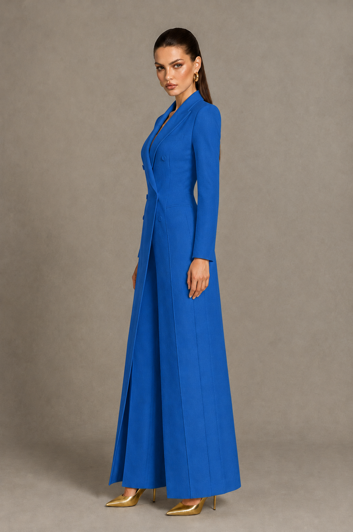 BOLODOO Blue Longline Blazer & Wide-Leg Pants Two-Piece Suit - Blue - Blue_04
