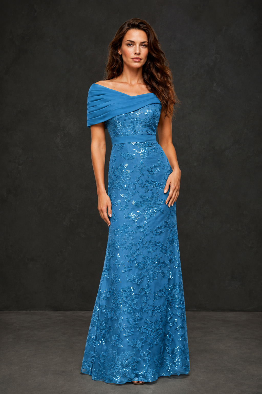 BOLODOO Blue Off-Shoulder Sequin Lace Mermaid Evening Gown | Mother of the Bride Formal Dress - Blue