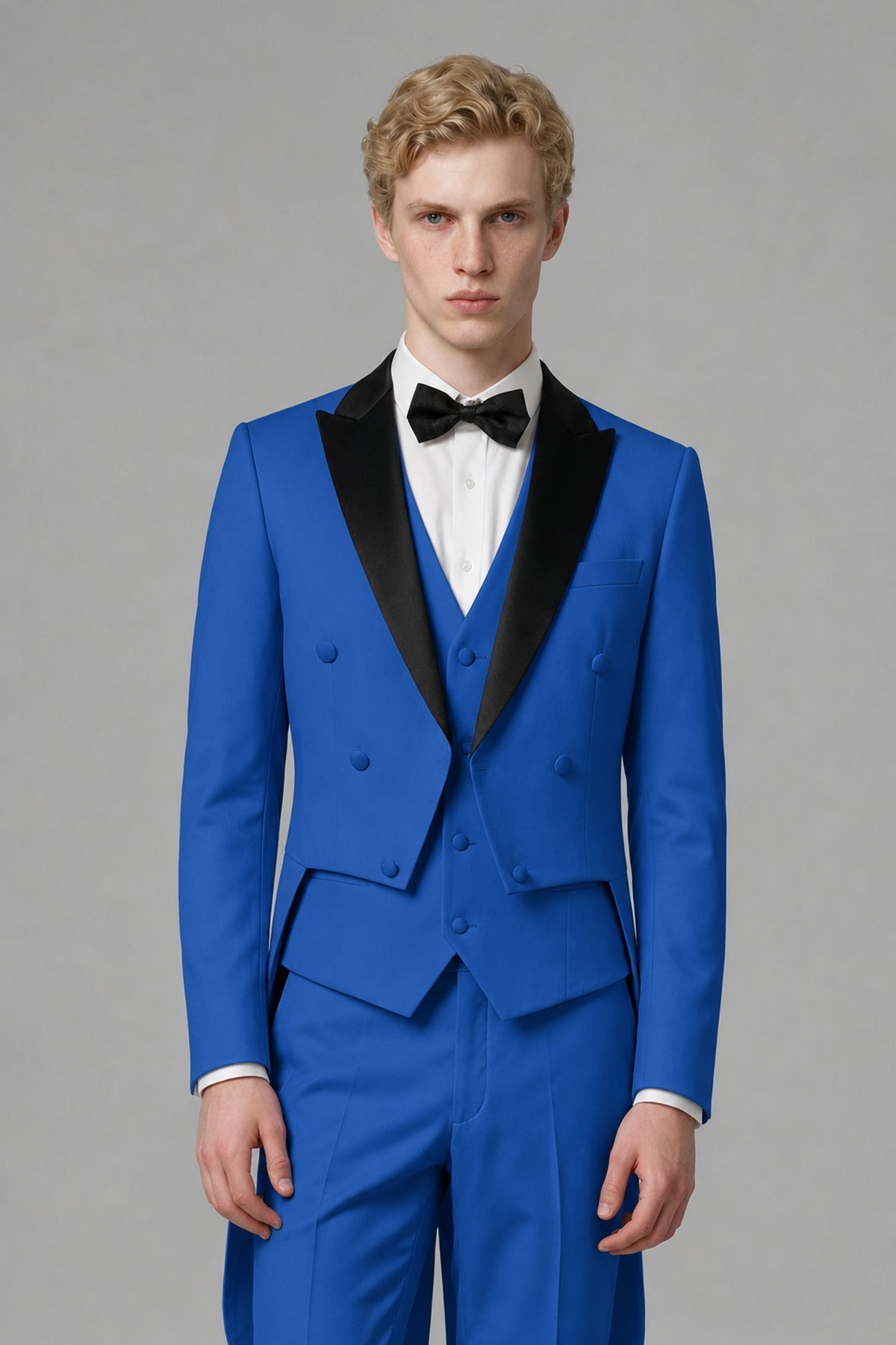 Bolodoo Men's Blue 3-Piece Tailcoat Tuxedo Suit with Vest & Trousers - Blue - Blue_1