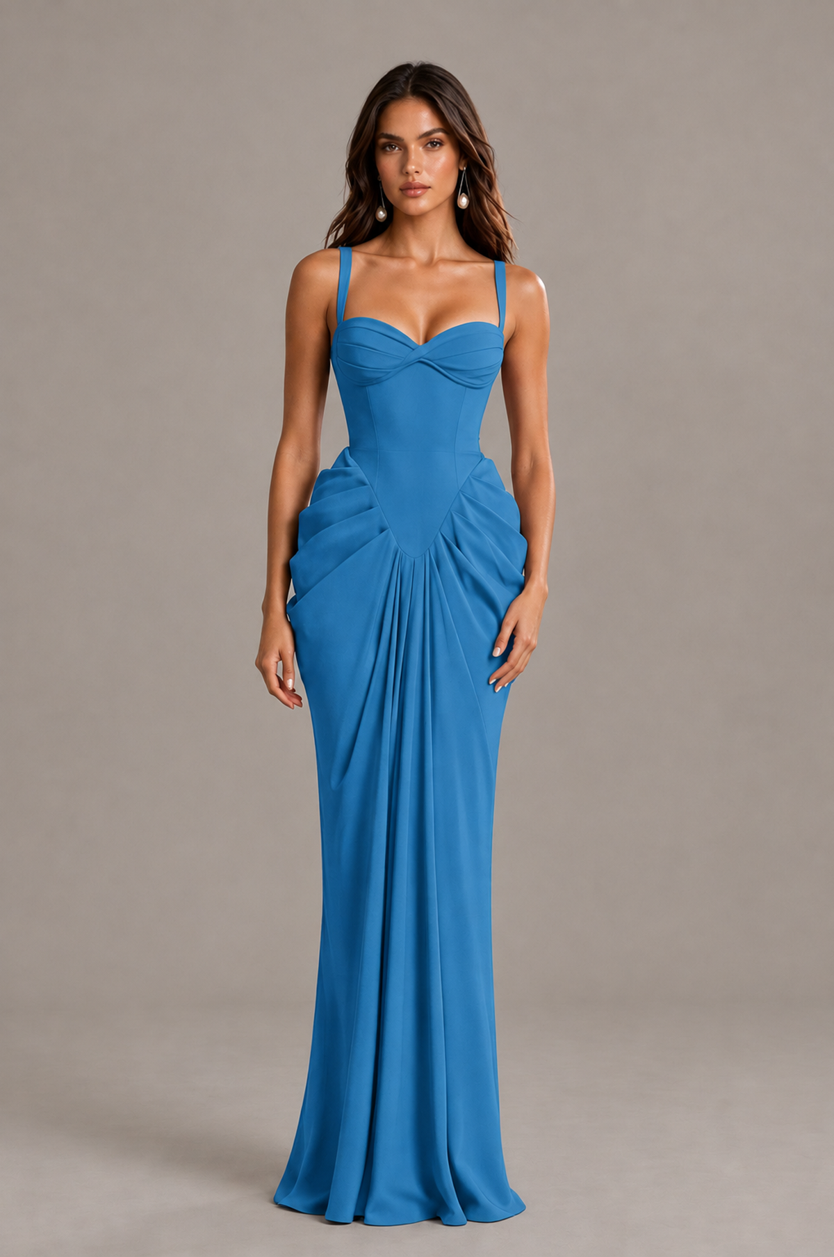 BOLODOO Blue Sweetheart Ruched Lace-Up Back Evening Gown - Blue - Blue_1