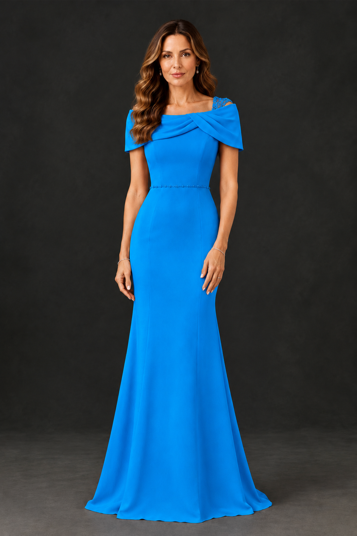 BOLODOO Blue Mother of the Bride Dress with Draped Cape Detail - Blue - Blue_1