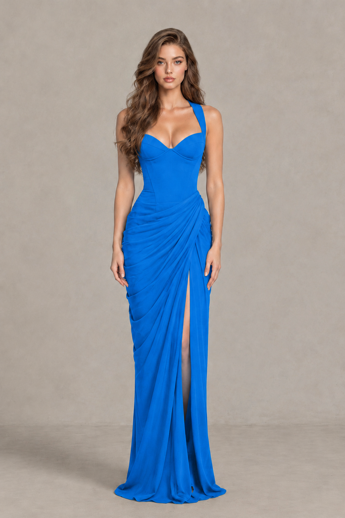 BOLODOO Blue Sweetheart Maxi Dress with High Slit - Blue - Blue_1