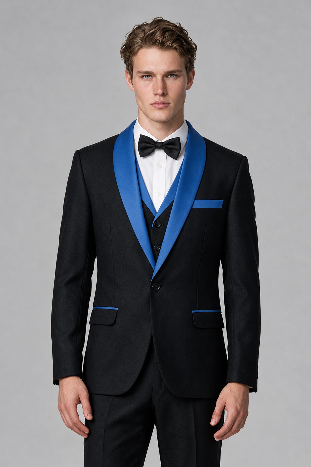 Bolodoo Men's Blue 3-Piece Shawl Lapel Tuxedo Suit - Blue - Blue_1