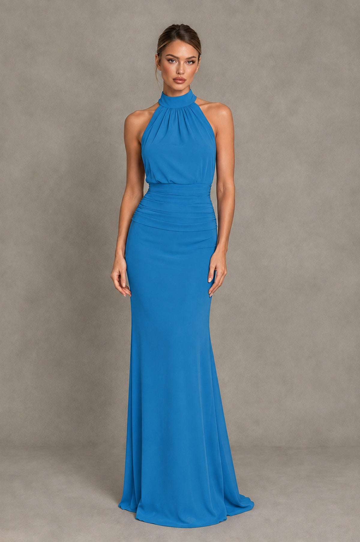 BOLODOO Blue Chiffon Halter Maxi Formal Wedding Guest Dress - Blue - Blue_1