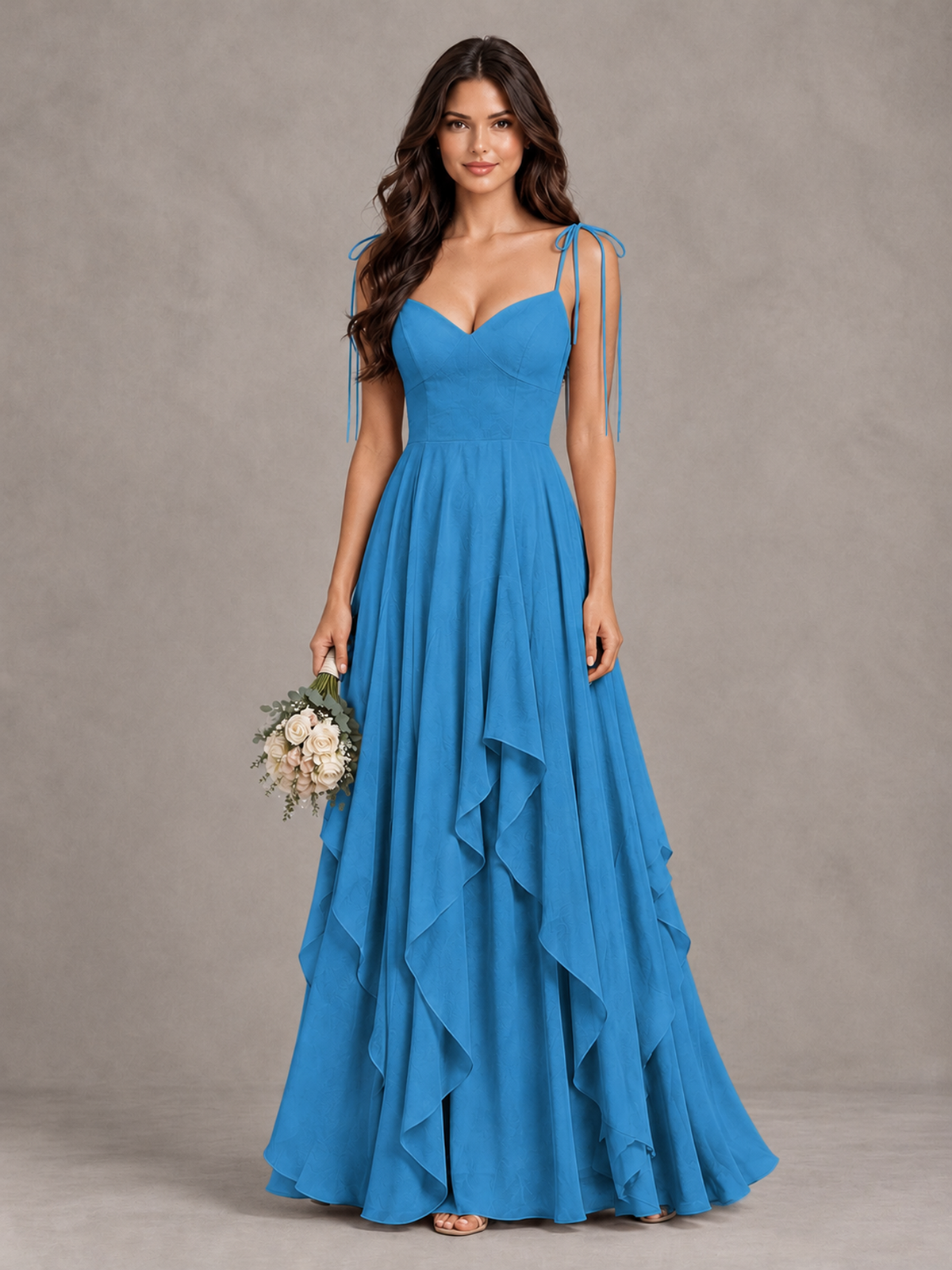 BOLODOO Blue Tie-Strap Ruffle A-Line Bridesmaid Dress - Blue - Blue_1