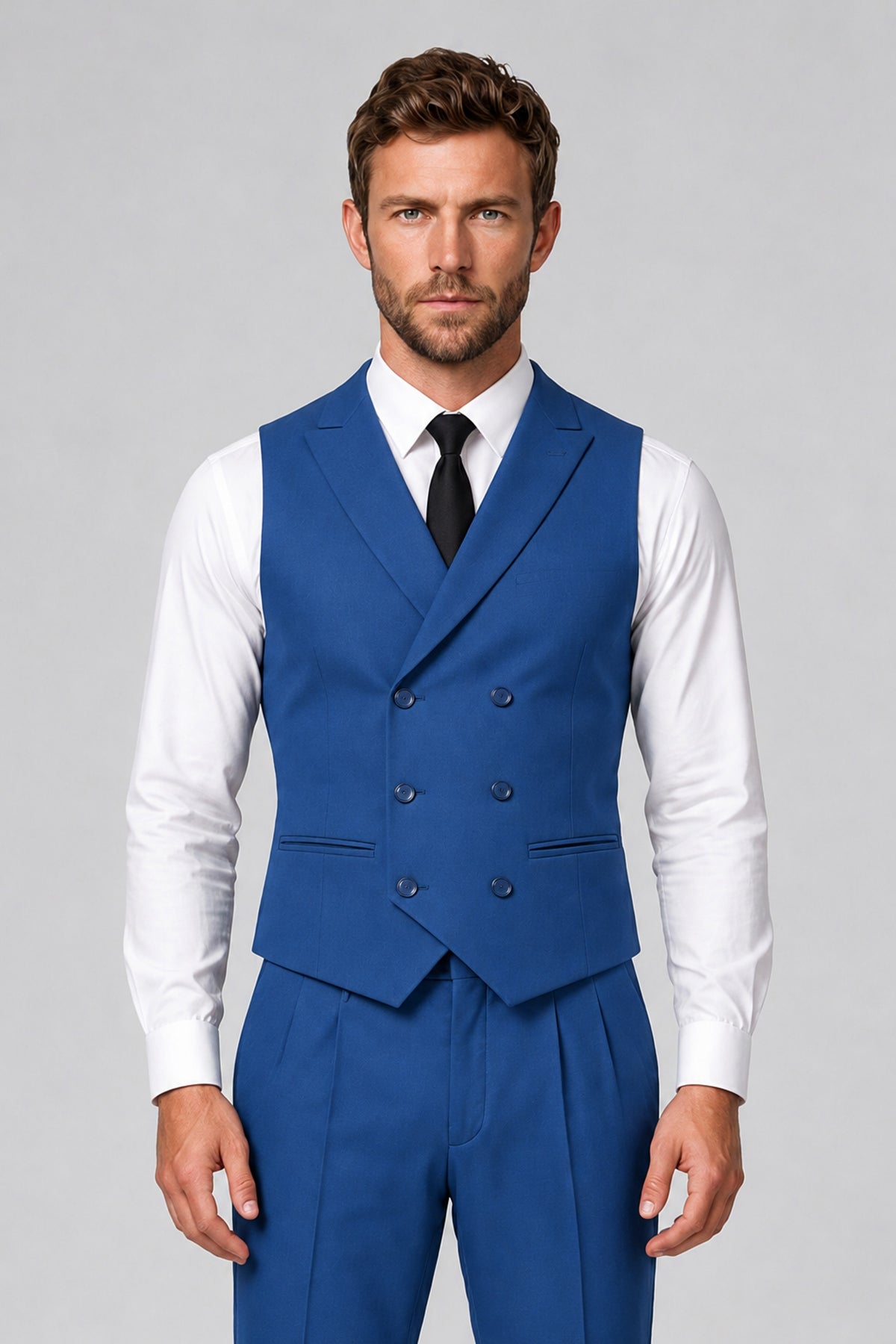 Bolodoo Men's Blue Double-Breasted Vest and Pants 2-Piece Suit - Blue - Blue_1