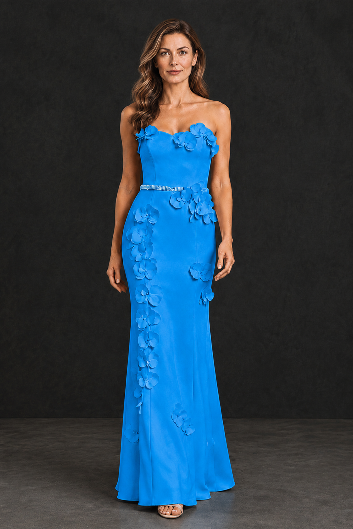 BOLODOO Blue Strapless Mother of the Bride Dress with 3D Floral Appliques - Blue - Blue_1