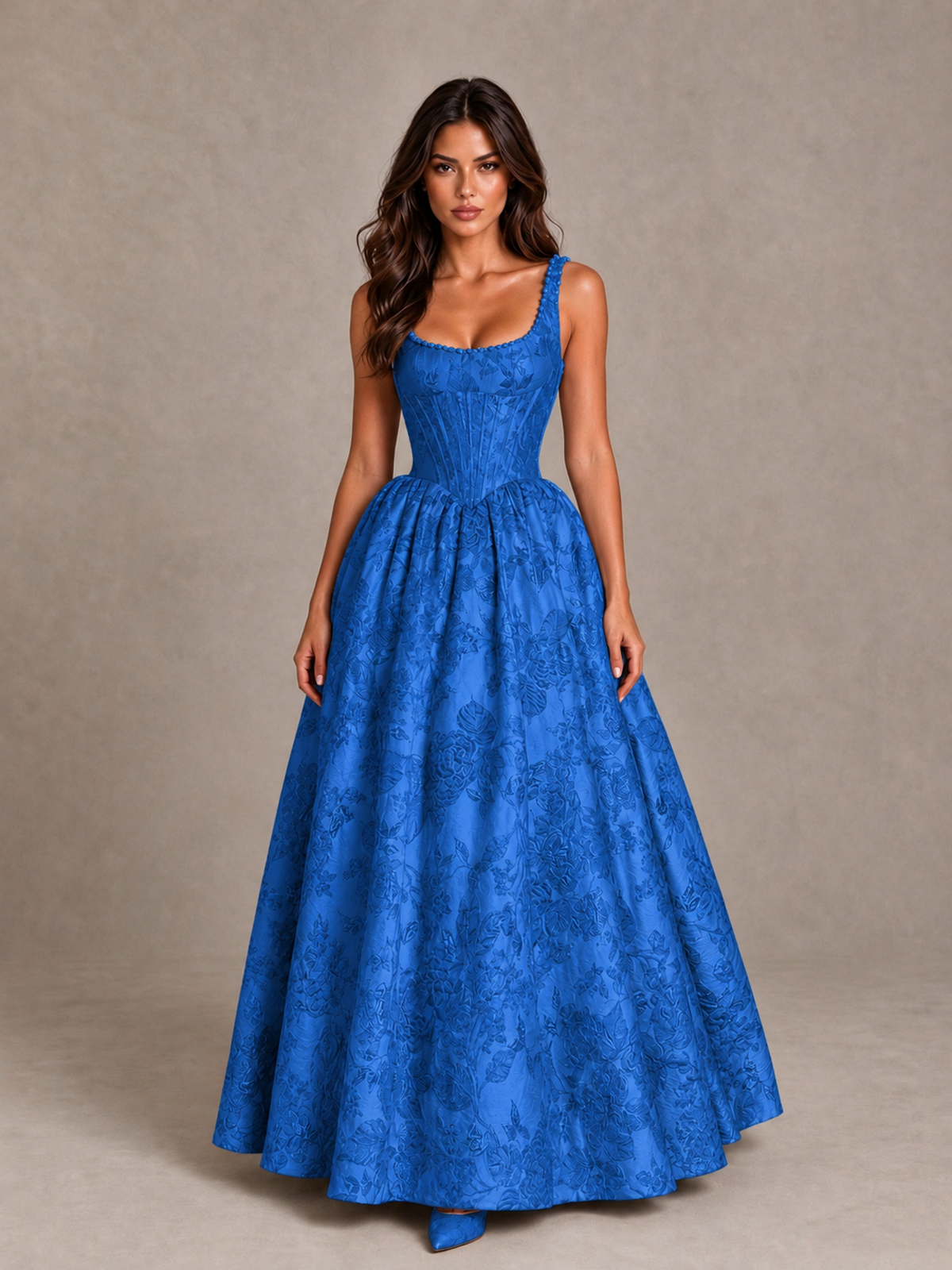 BOLODOO Blue Floral Corset A-Line Prom Dress with Lace-Up Back - Blue - Blue_1