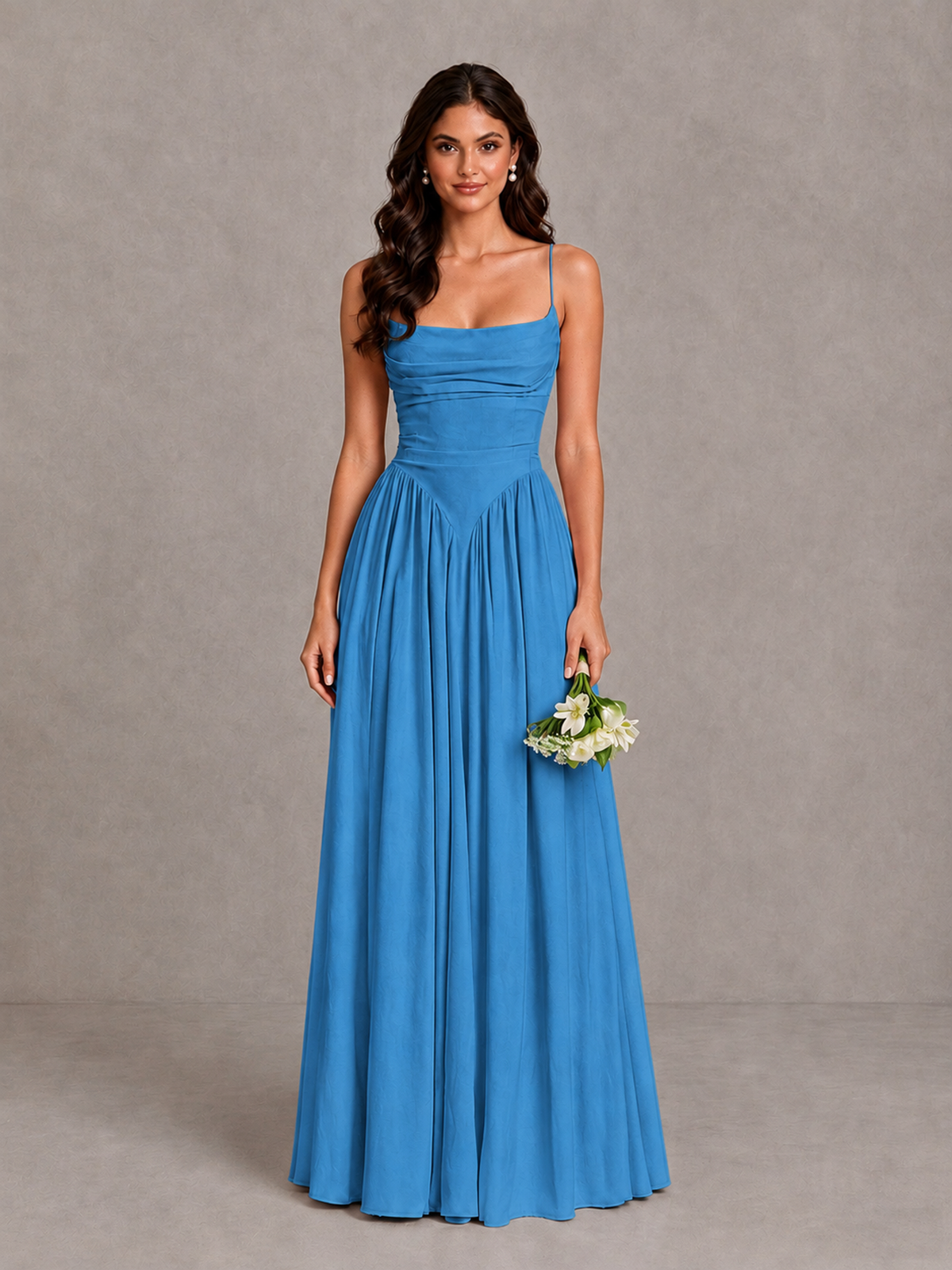 BOLODOO Blue Lace-Up Back A-Line Bridesmaid Dress - Blue - Blue_1