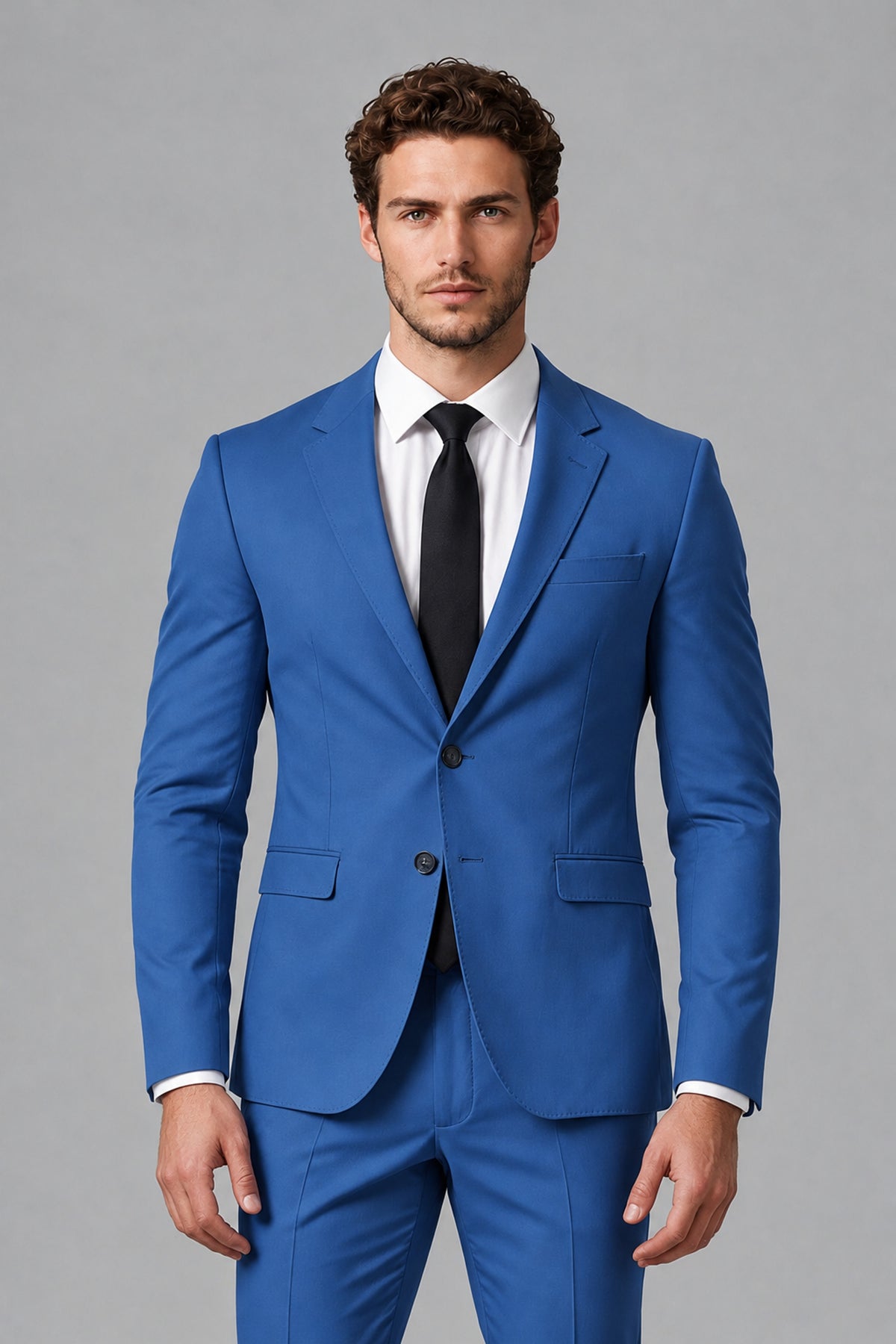Bolodoo Men's Blue Two-Piece Suit with Notch-Lapel Jacket & Trousers - Blue - Blue_1