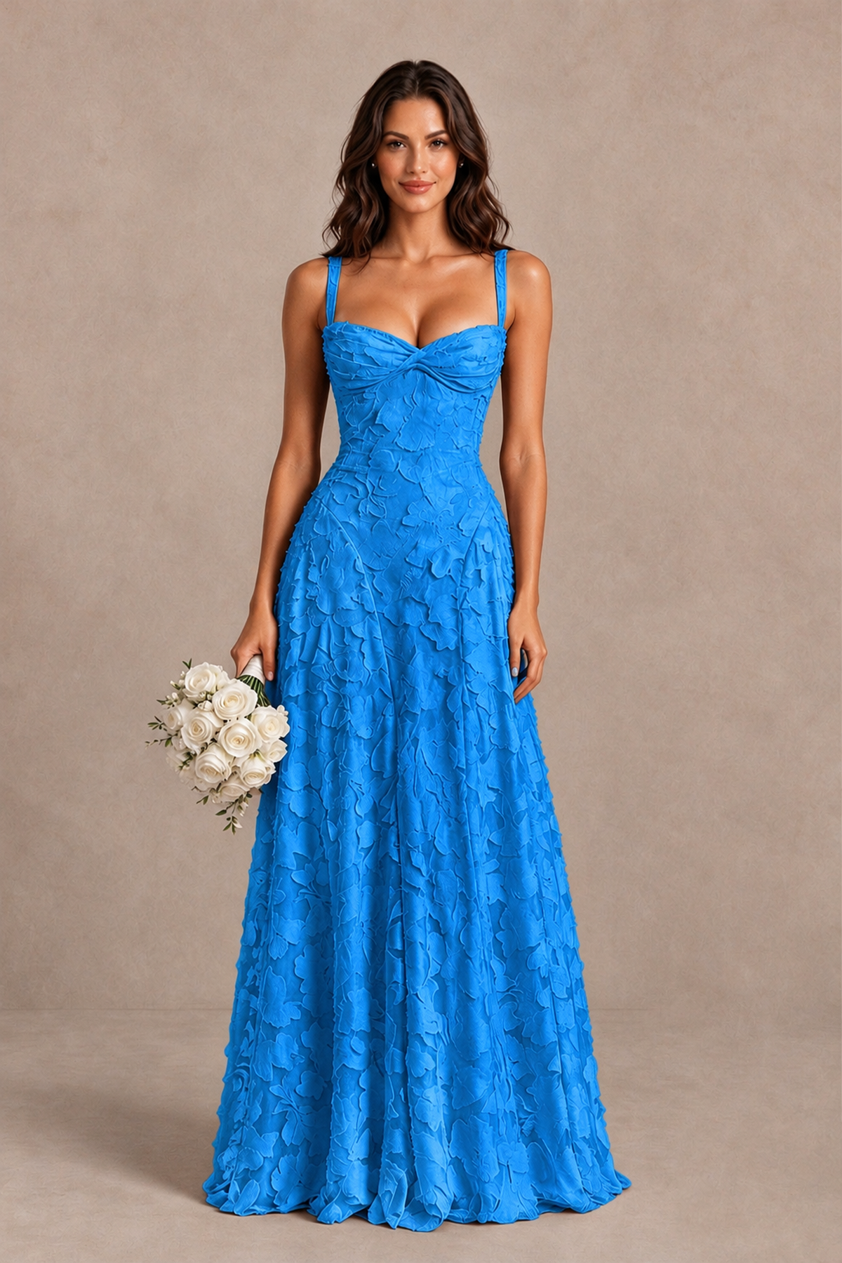 BOLODOO Blue Floral-Textured A-Line Dress with Lace-Up Back - Blue - Blue_1