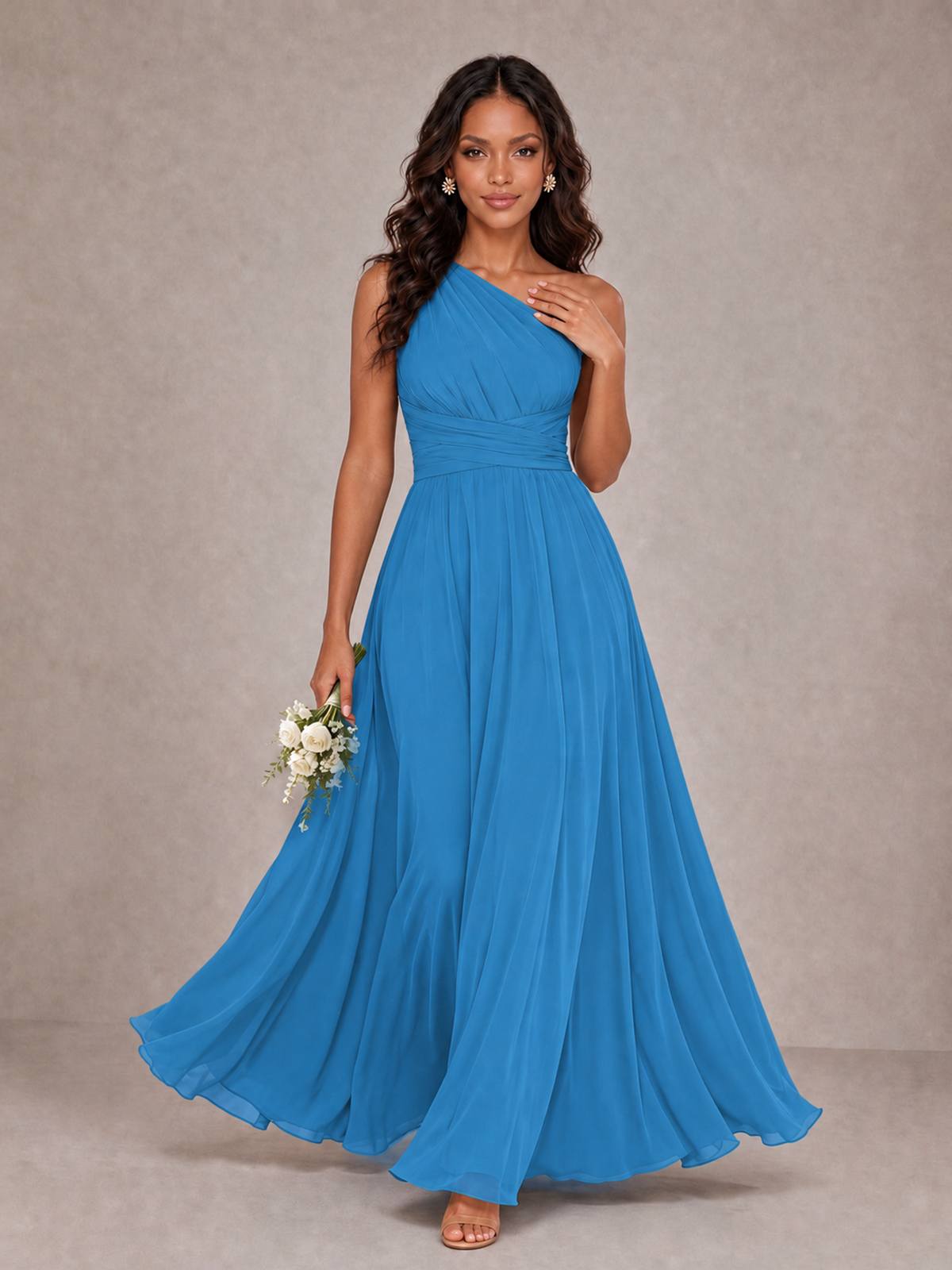 BOLODOO Blue One-Shoulder A-Line Bridesmaid Dress - Blue - Blue_1