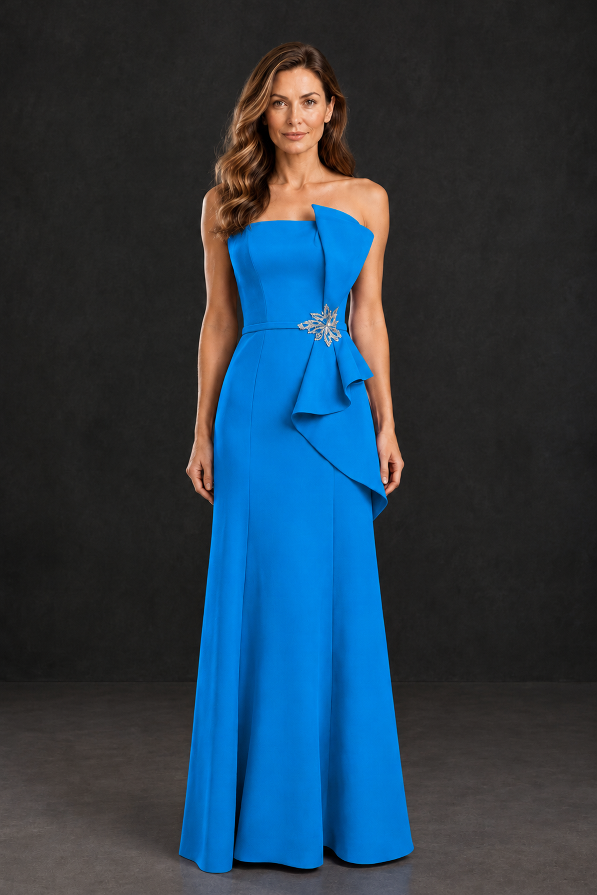 BOLODOO Blue Strapless Mother of the Bride Dress with Ruffle Detail - Blue - Blue_1