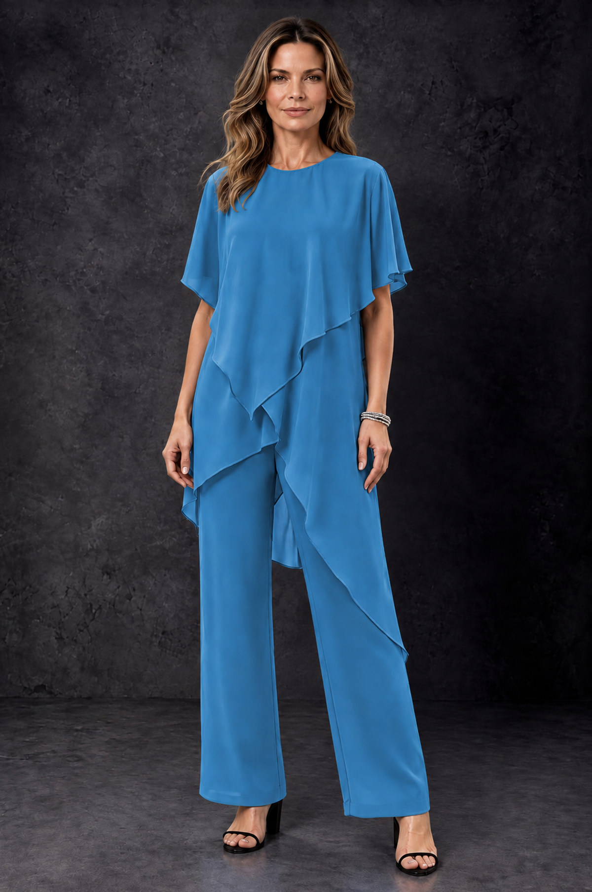 BOLODOO Blue Chiffon Two Piece Mother of the Bride Pant Suit - Blue - Blue_1
