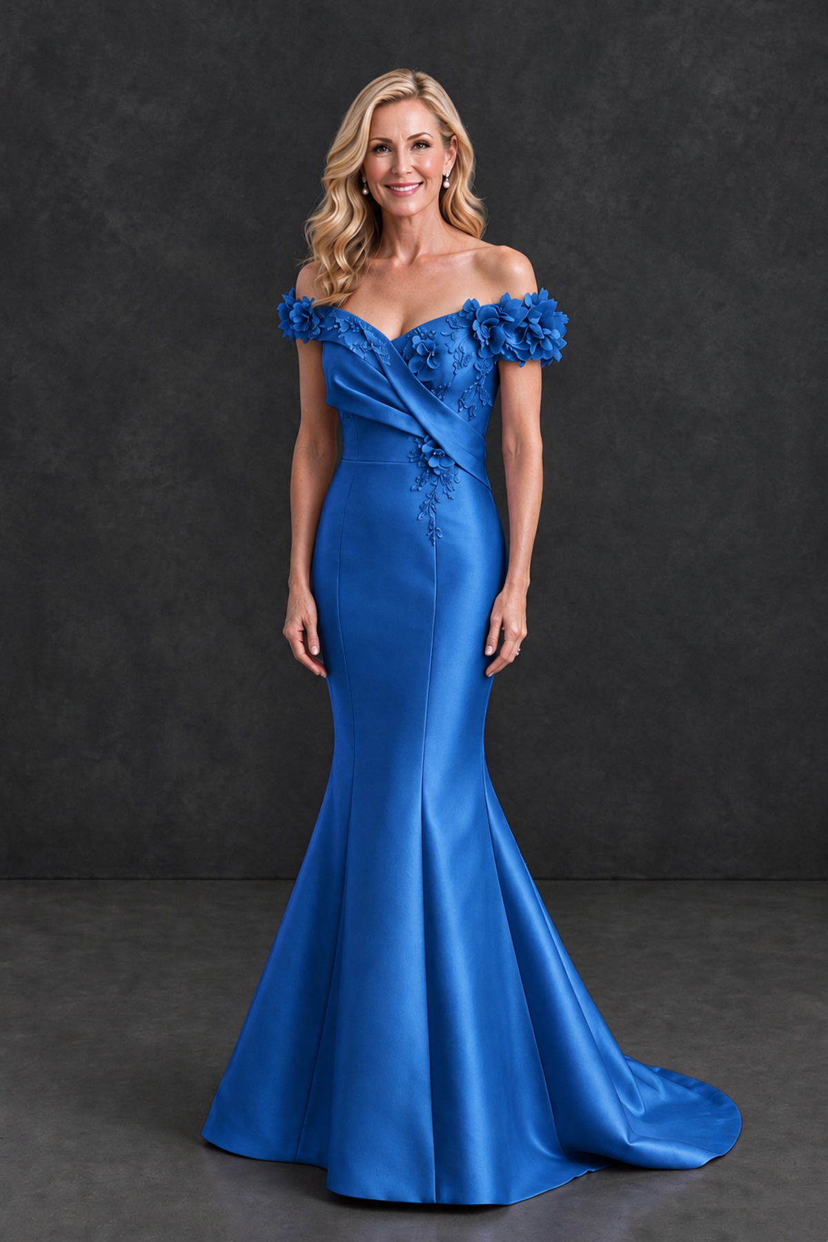Blue Off-Shoulder Mermaid Mother of the Bride Dress | BOLODOO