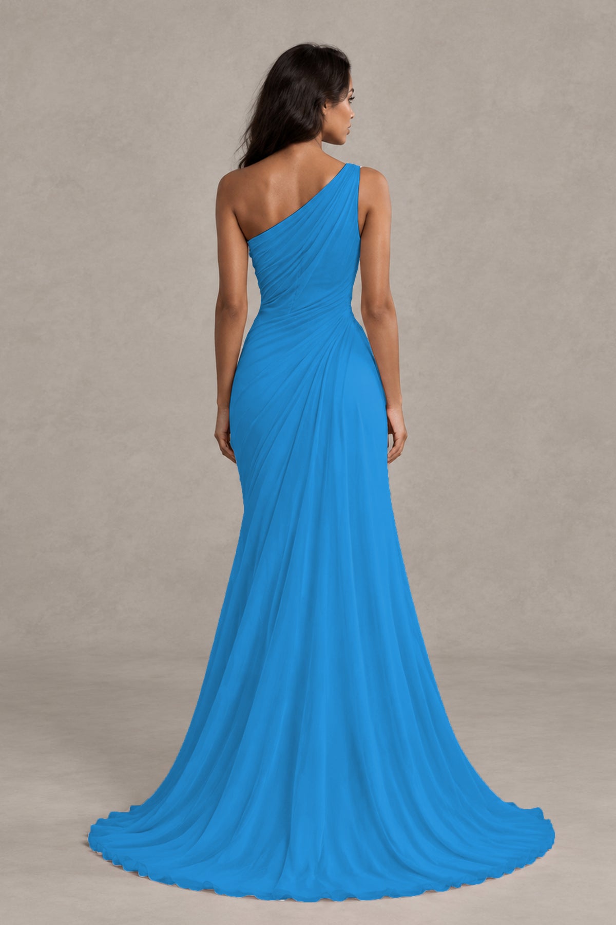 BOLODOO Blue One-Shoulder Floral Ruched Maxi Dress - Blue