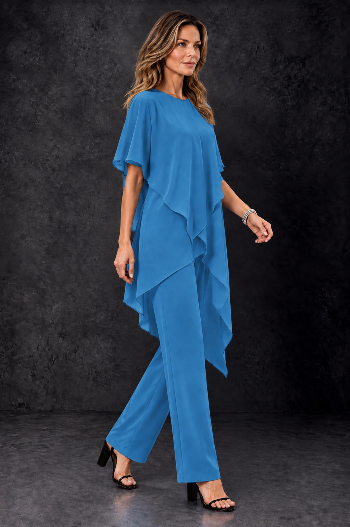 BOLODOO Blue Chiffon Two Piece Mother of the Bride Pant Suit - Blue - Blue_2